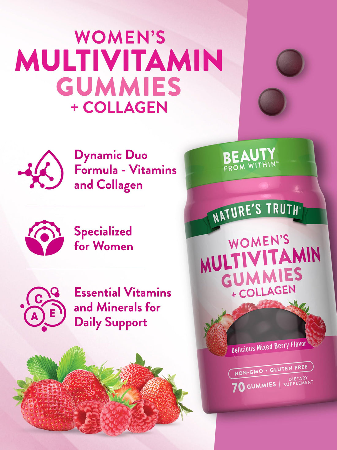 Nature's Truth Womens Multivitamin Gummies Plus Collagen & Biotin | 70 Count | Non-GMO & Gluten Free Supplement
