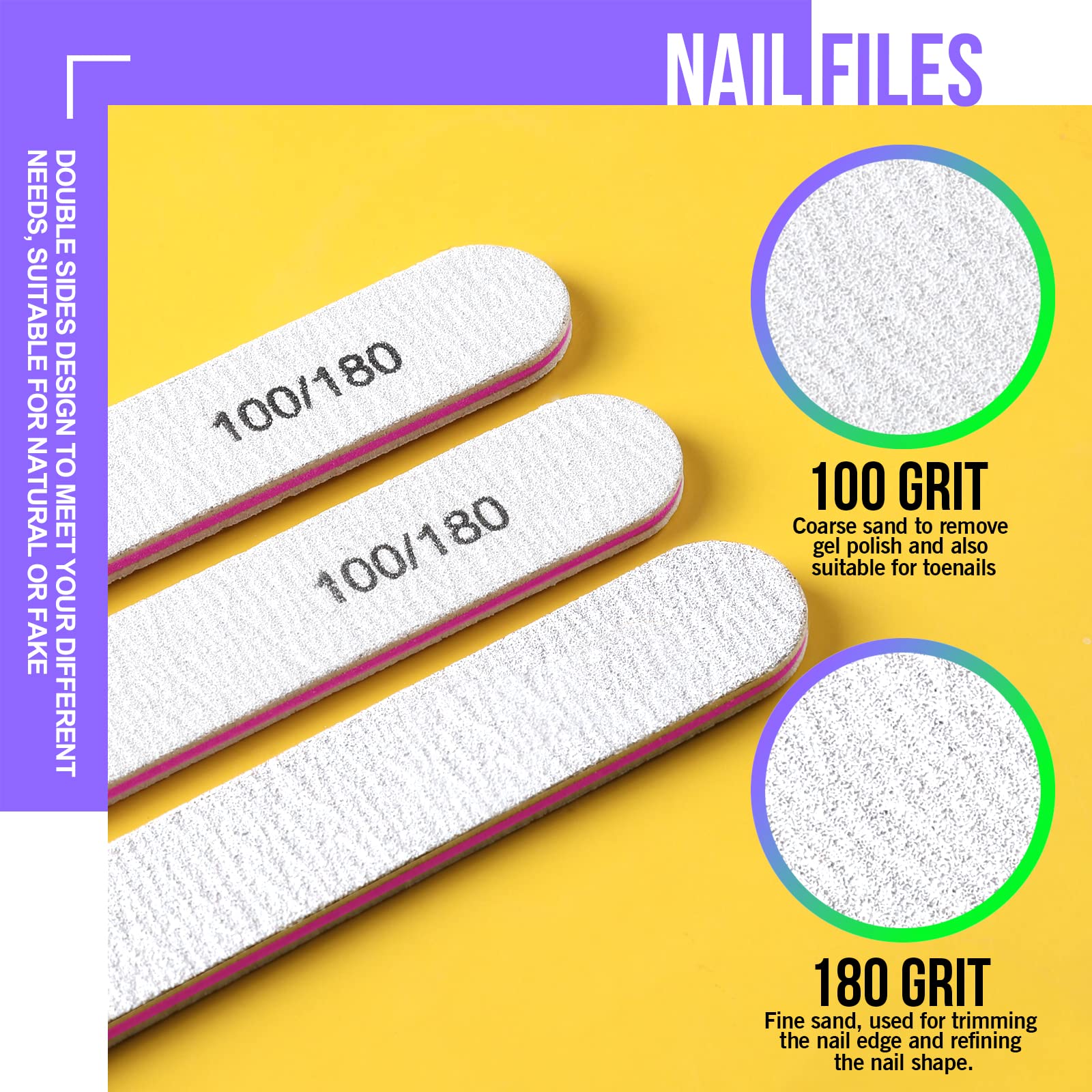 FANDAMEI Nail Buffers and Files - Professional Nail Care Kit with Rectangular Buffer Blocks, 100/180 & 1000/4000 Grit Files