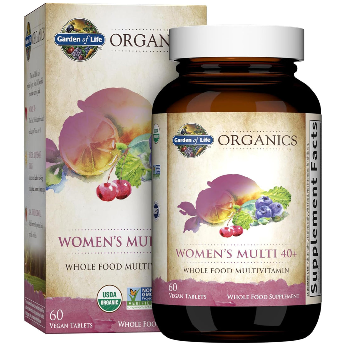 Garden of Life Organics Vitamins for Women 40+ - 60 Tablets, Womens Multi 40+, Vegan Vitamins for Women Over 40, Hormone & Breast Health Support Blend, Whole Food Womens Multivitamin