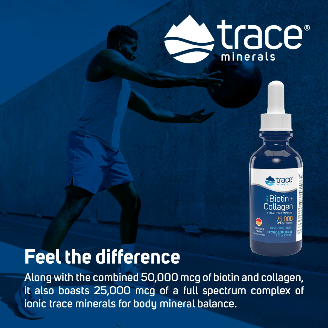 Trace Minerals Ionic Biotin Plus Collagen - High-Potency Supplement Supports Healthy Hair Growth & Skin - Biotin & Collagen Supplement Aids Healthy & Strong Joints - Strawberry Mango, 2 fl oz