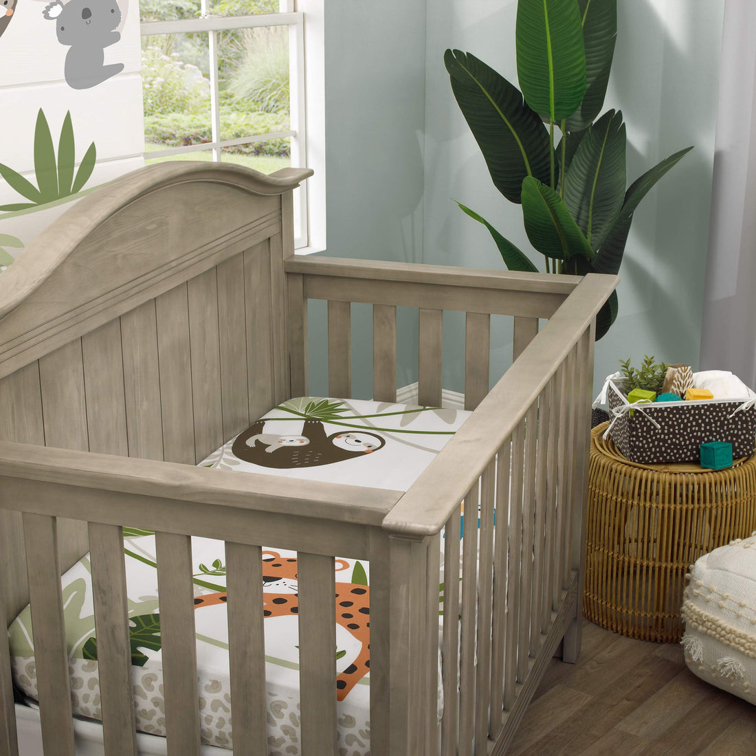 NoJo Jungle Gym Green, Brown, & Grey 100% Cotton Photo Op Nursery Fitted Crib Sheet, Grey, Green, White, Brown