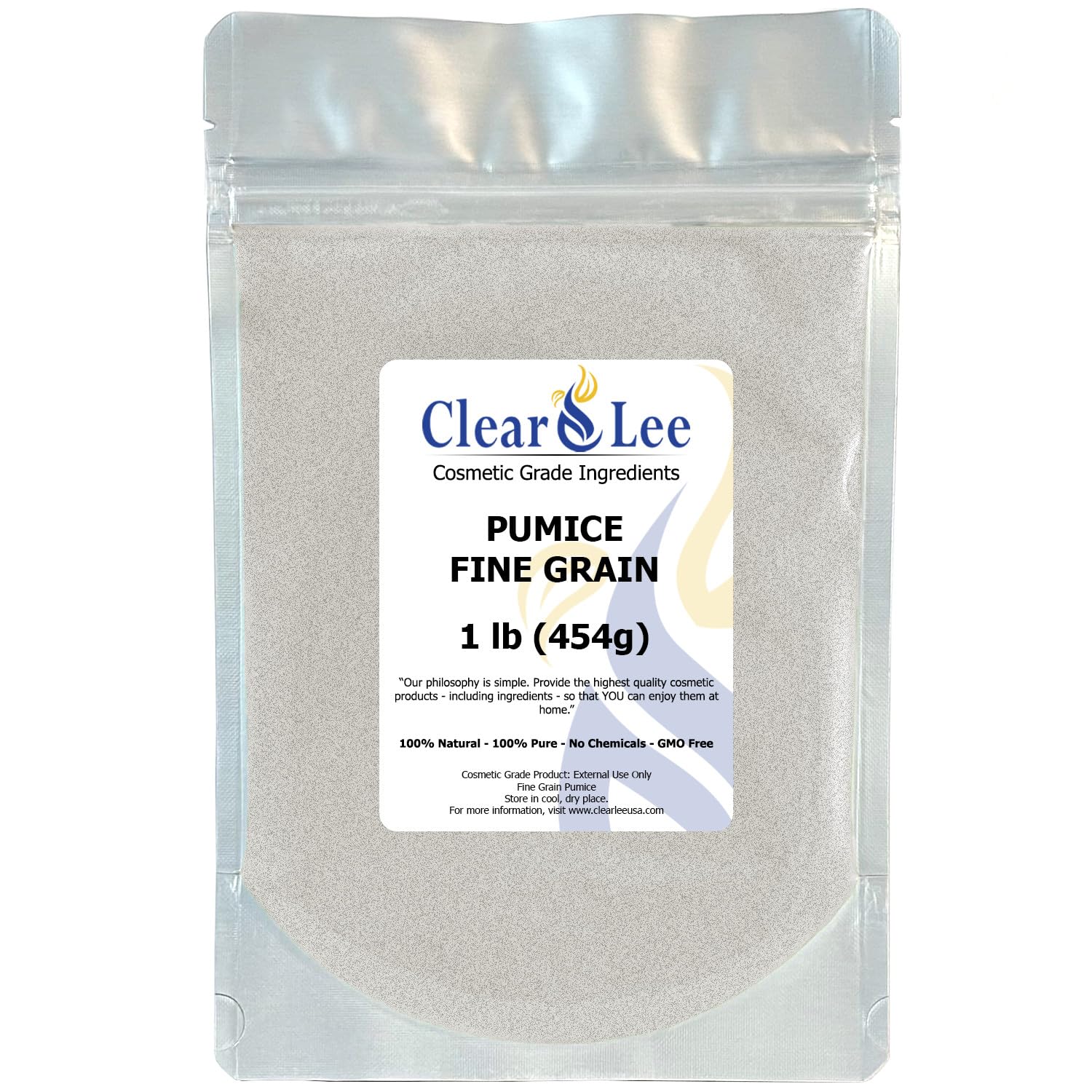 ClearLee Cosmetic Grade Pumice - 100% Pure Natural Grain/Powder - Great for Skin Exfoliation in DIY Soaps, Masks, Scrubs for Face, Body, Foot (1lb, Fine Grain)