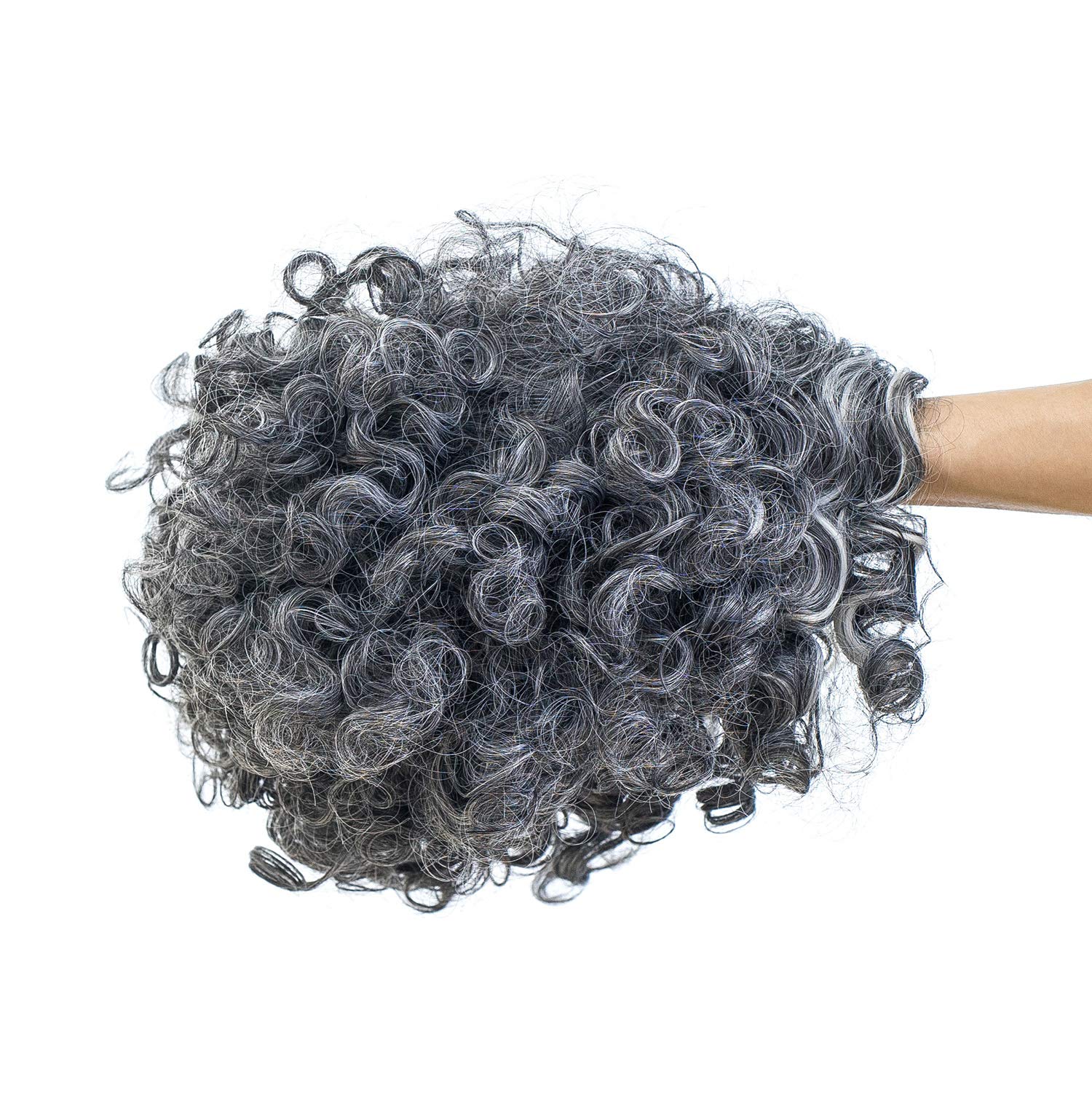 Swacc 12-Inch Old Lady Cosplay Wig Short Silver Gray Grandmother Curly Wigs For Women And Kids With Wig Cap