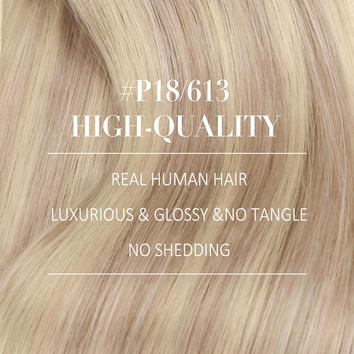 Youngsee 18inch Remy Hair Extensions Clip in Human Hair Ash Blonde Highlight with Bleach Blonde 7 Pieces 120G Silk Straight Full Head Human Hair Clip in Extensions: 18, P#18/613