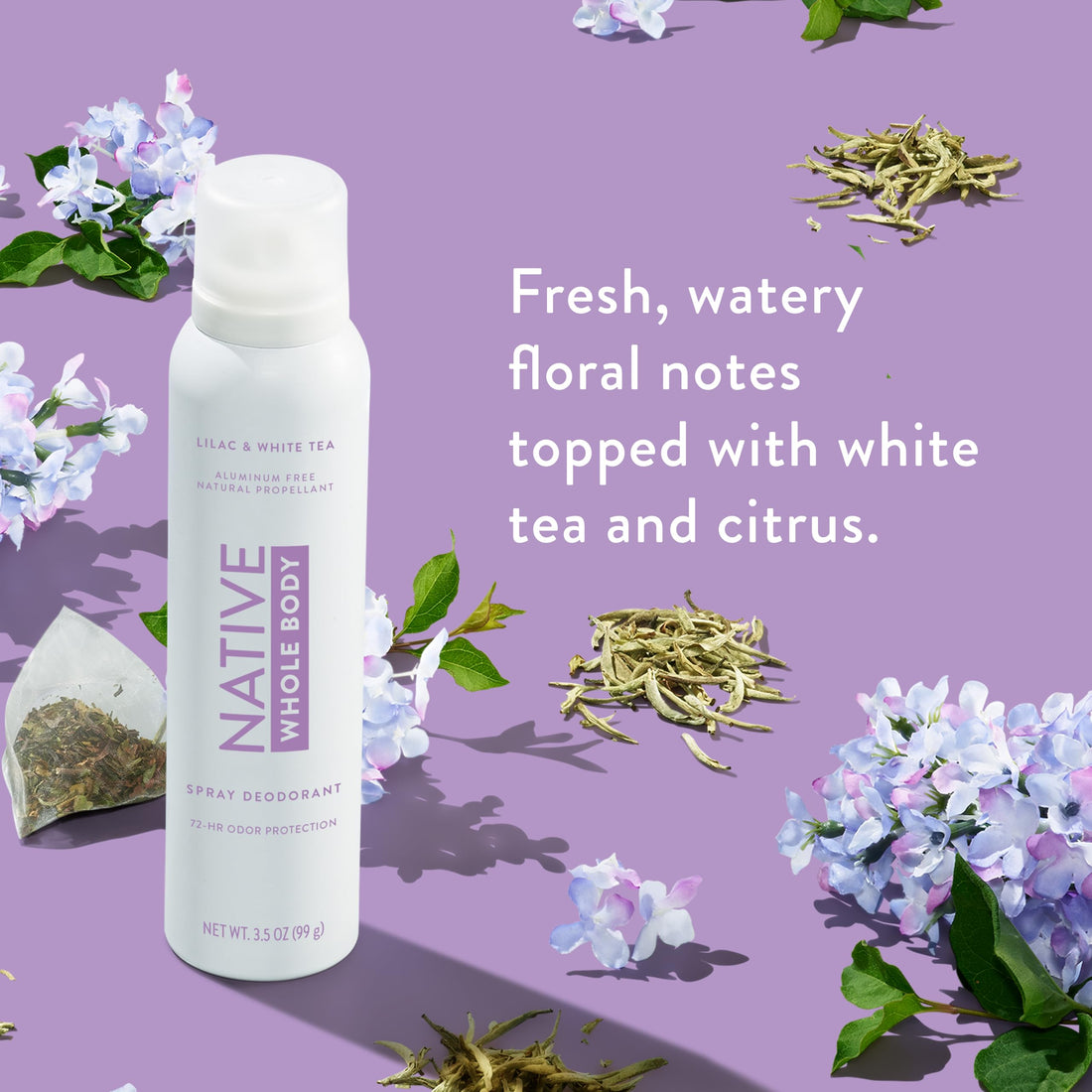 Native Whole Body Deodorant Spray Contains Naturally Derived Ingredients, Deodorant for Women & Men | 72 Hour Odor Protection, Aluminum Free with Coconut Oil and Shea Butter | Lilac & White Tea
