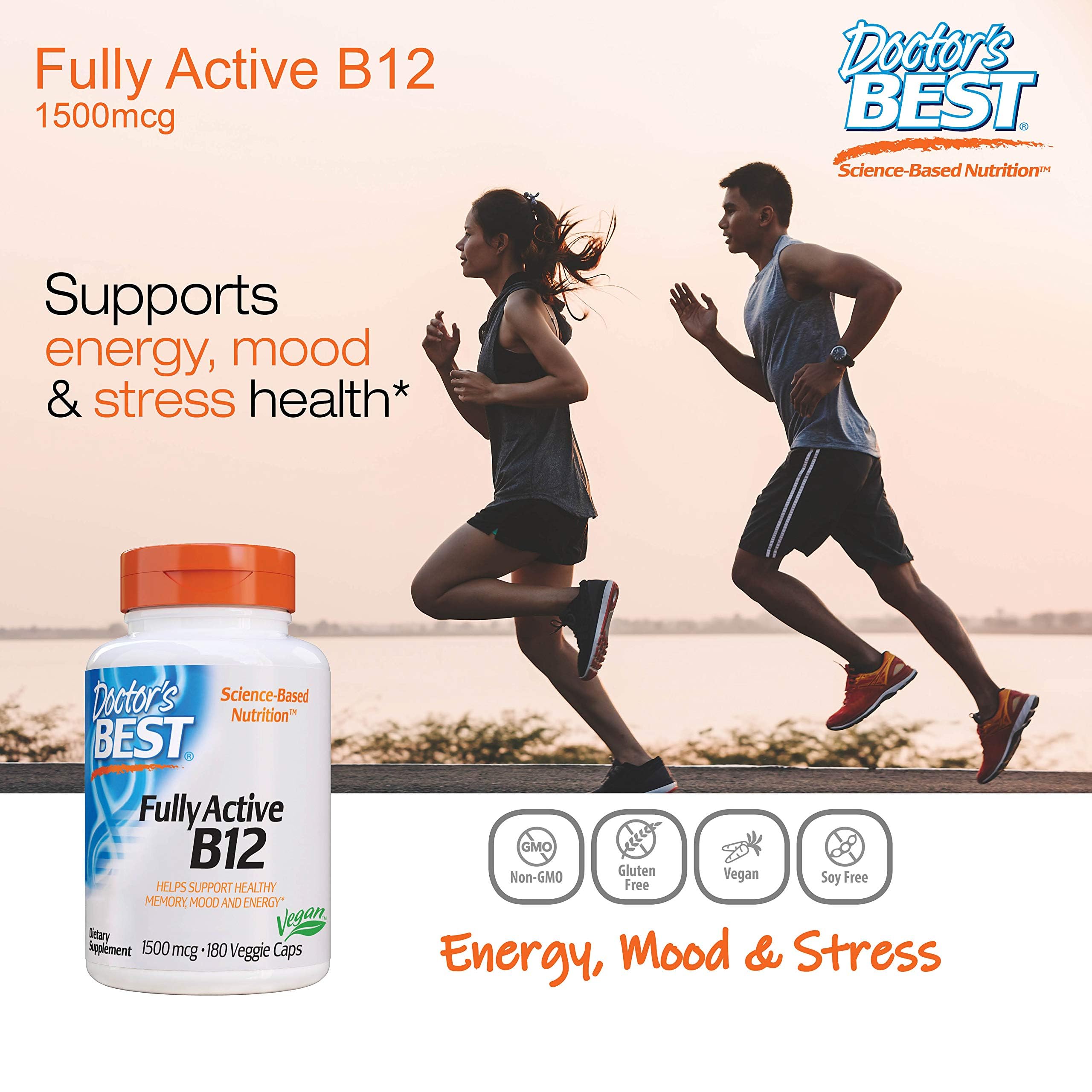 Doctors Best Fully Active B12, Energy, Memory, & Mood Support, Non-GMO, Gluten Free, Soy Free, Vegan 180 Veggie Caps