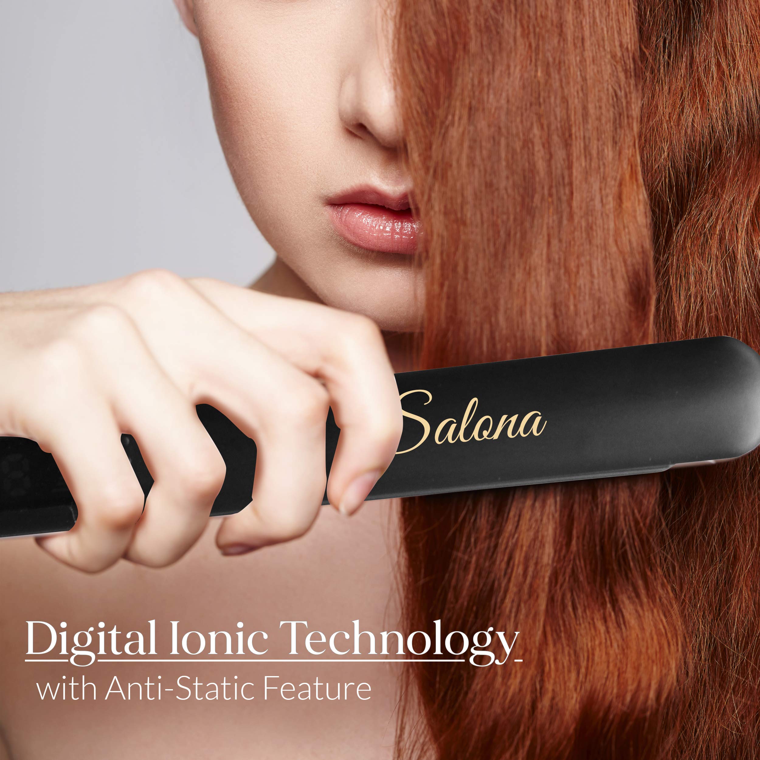 Salona Professional Titanium Flat Iron Hair Straightener, Worldwide Dual Voltage 110-240V with Heat Resistant Travel Bag