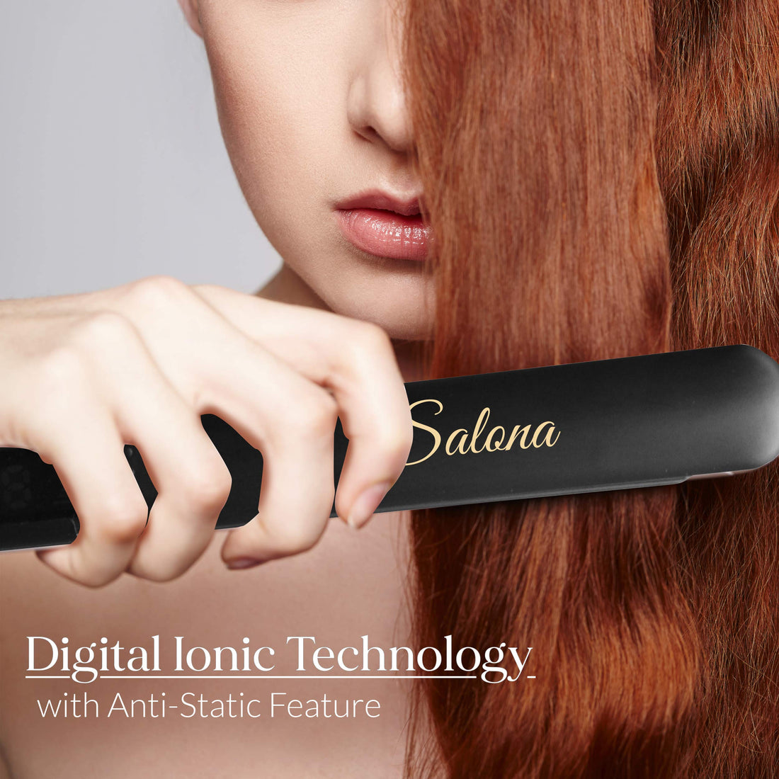 Salona Professional Titanium Flat Iron Hair Straightener, Worldwide Dual Voltage 110-240V with Heat Resistant Travel Bag