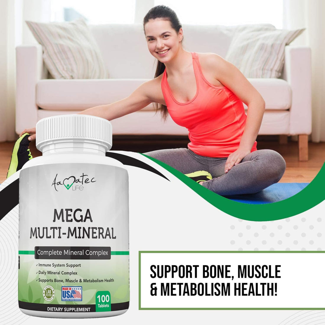 Aamatec Life Multi Minerals Supplement Complete Mineral Complex with Vitamin D3, Calcium, Magnesium, Zinc & Iodine Bone, Muscle, Metabolism & Immune Support Mega Multi-Mineral Supplement 100 Tablets