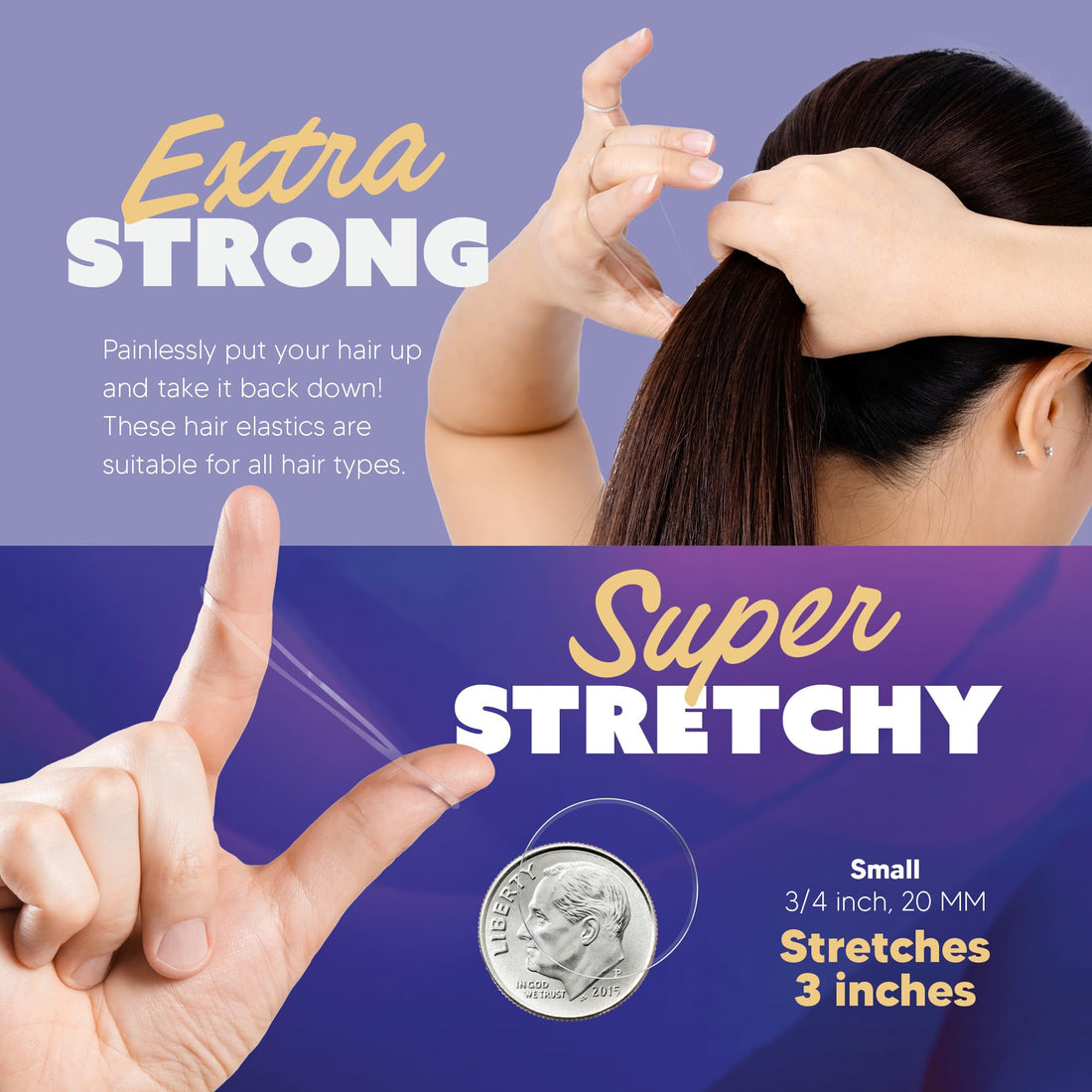 Small-100 Count, Clear: Gumi Reusable Extra Strong Hold Hair Elastics Small-100 Count Clear