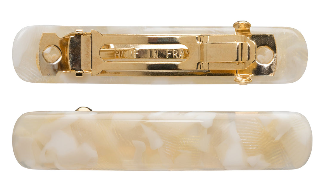 Pavlova White: France Luxe Mini Rectangle Barrette Pair - Pavlova White