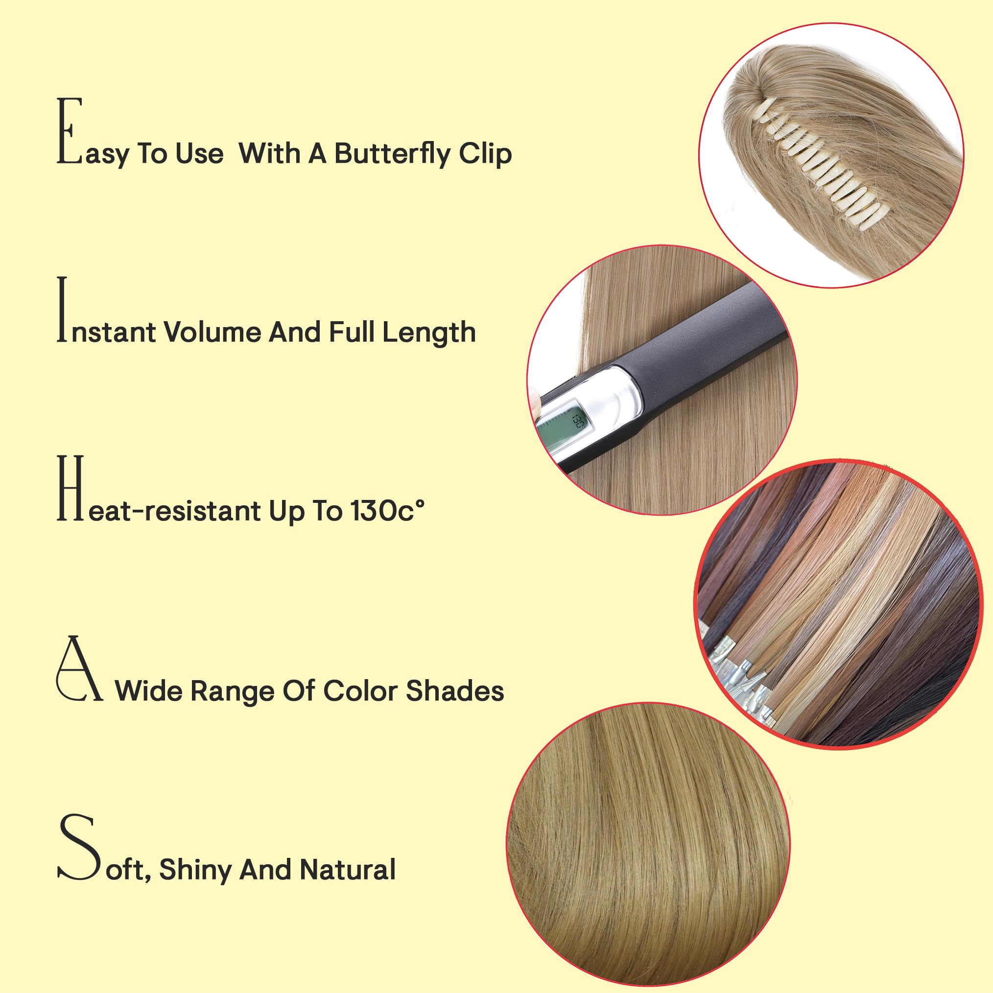 20 (50cm) brown mix # 2T30 H59 : PRETTYSHOP 20 Hairpiece Ponytail Clip on Extension Long hair smooth Heat-Resisting H59