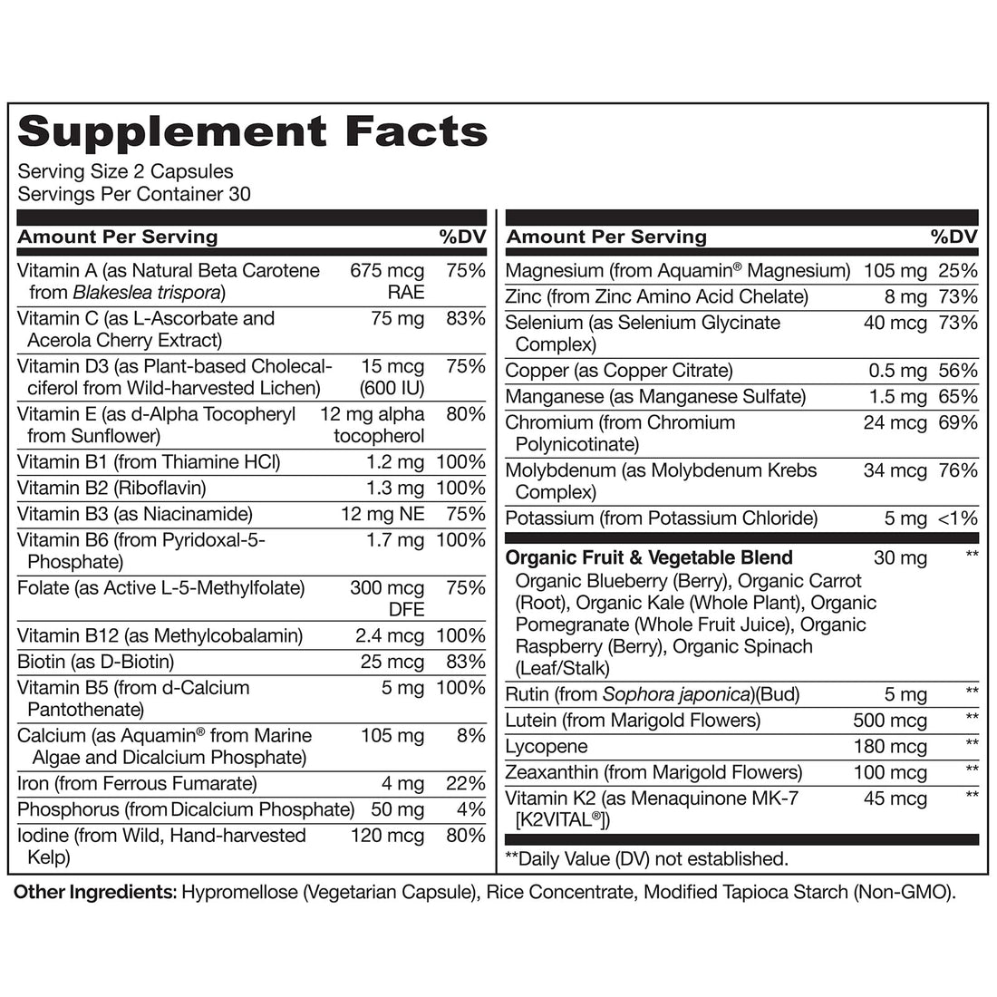 NATURELO Whole Food Multivitamin for Teens - Vitamins and Minerals for Teenage Boys and Girls - Supplement for Active Kids - with Organic Whole Foods - Non-GMO - Vegan & Vegetarian - 60 Capsules