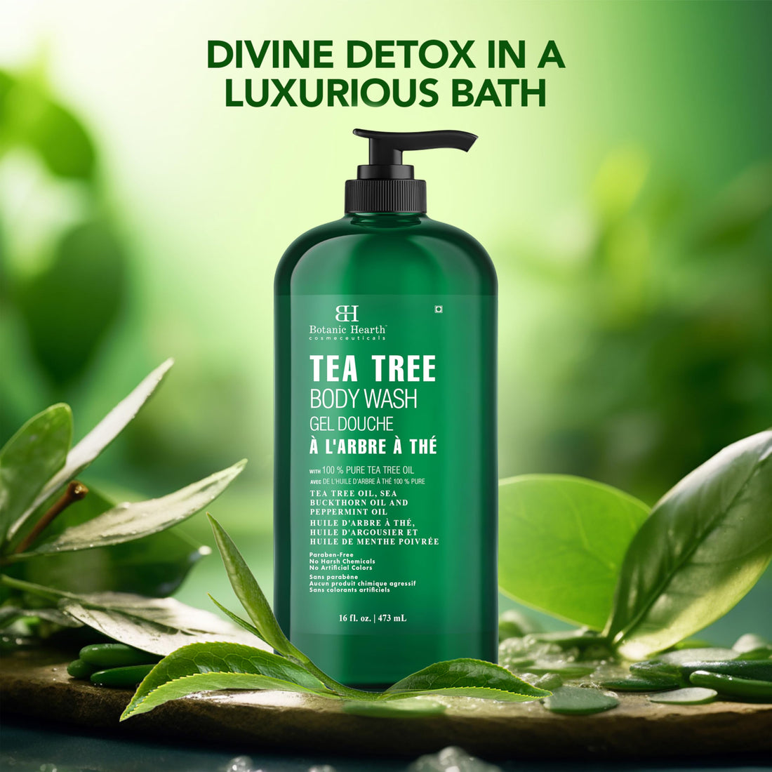 Botanic Hearth Tea Tree Body Wash Helps Nail Conditions Athletes Foot Ringworms Jock Itch & Body Odor Soothes Itching & Promotes Healthy Skin and Feet Naturally Scented 16fl oz