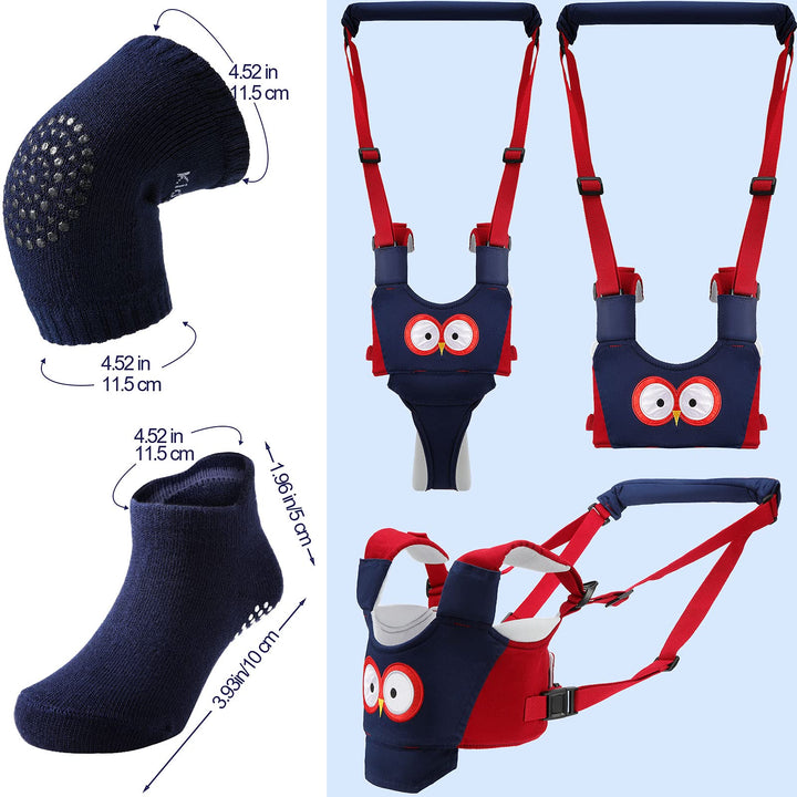 Panitay Handheld Baby Walking Harness Adjustable Toddler Walking Assistant Baby Walker Assistant Belt with 4 Pairs Crawling Anti-Slip Knee 4 Pairs Non Slip Toddler Socks Grips, 7-24 Months Old