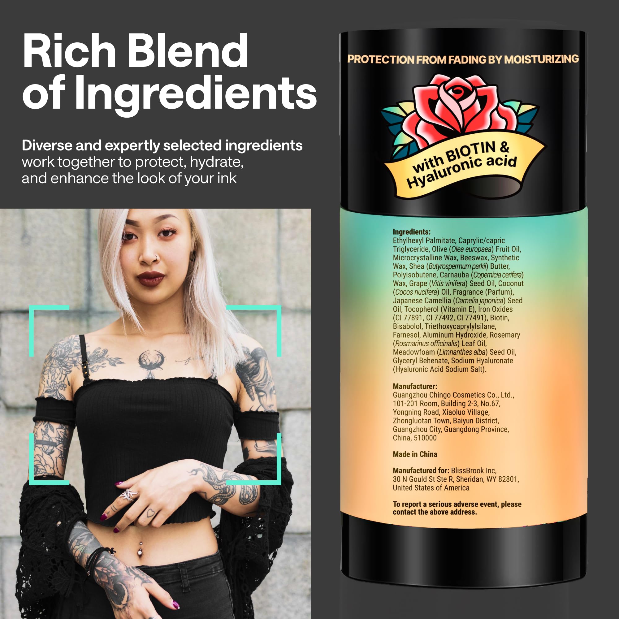 Tattoo Balm Aftercare Stick – Tattoo Moisturizer and Brightener with Shea Butter – All-in-One Tattoo Lotion and Cream for Hydration and Color Protection – Travel-Friendly Tattoo Aftercare Balm