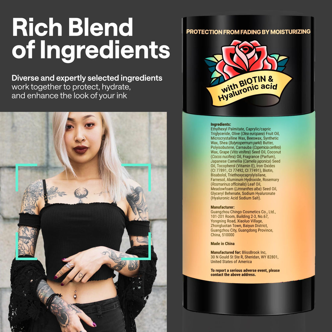 Tattoo Balm Aftercare Stick – Tattoo Moisturizer and Brightener with Shea Butter – All-in-One Tattoo Lotion and Cream for Hydration and Color Protection – Travel-Friendly Tattoo Aftercare Balm