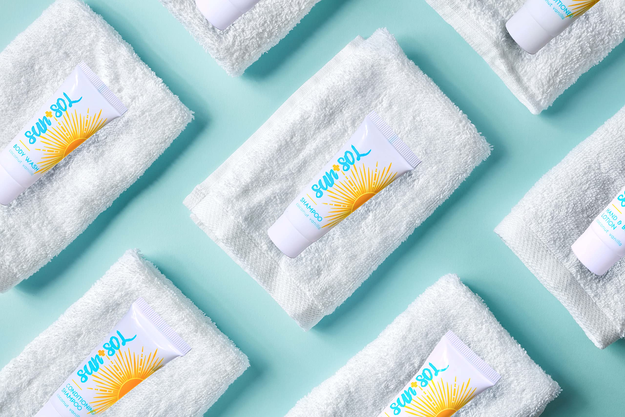 Sun + Sol Bulk Refreshing Soap Bar With Warm Coconut & Vanilla Fragrances, Sachet Wrapped Travel Size Toiletries, Mini Hotel Amenities, 1 oz, 100 Count