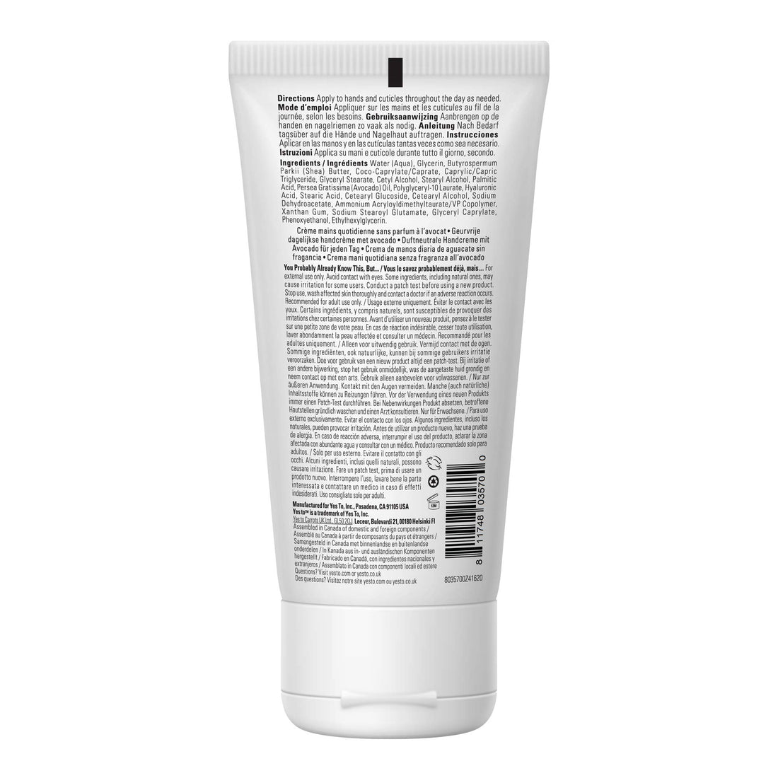 Yes To Avocado Fragrance Free Daily Hand Cream 3 Oz, 2 Pack + Dry Skin + Hydrate and Nourish Skin + Avocado Oil and Hyaluronic Acid + Vegan + 96 Natural Ingredients