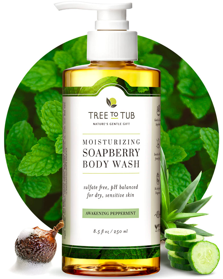 Organic Peppermint Body Wash for Oily Skin. The Only pH 5.5 Balanced Acne Body Wash for Sensitive Skin ââ‚¬â€œ Antibacterial & Antifungal Soap for All Skin Types, with Wild Soapberries 8.5 ozââ‚¬â€
