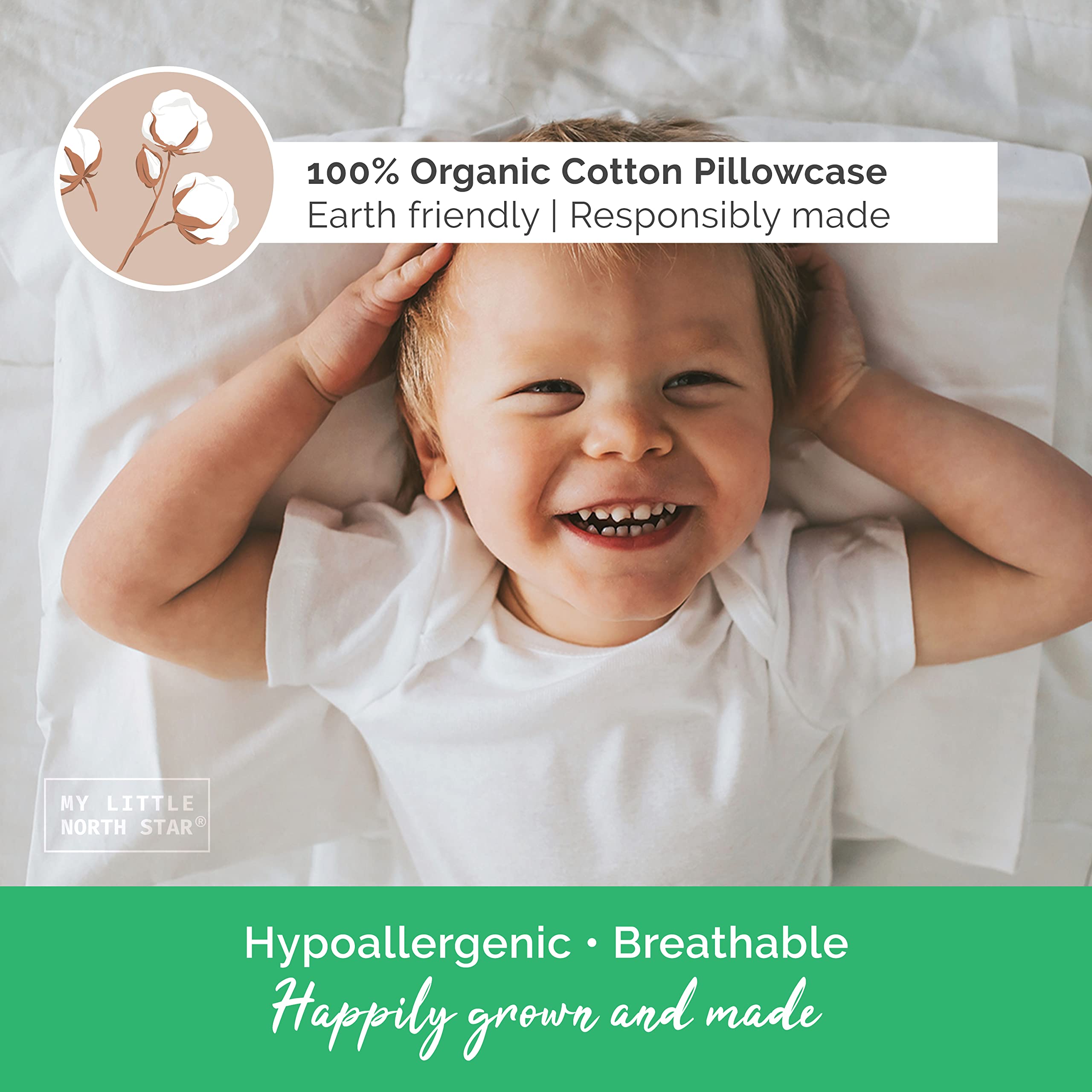 Toddler Pillow with Pillowcase - 13x18 Soft Organic Cotton Toddler Pillow for Sleeping - Washable Nap Pillow - Travel Pillow for Kids - Toddler Sleeping Pillow Toddler Bedding (White)