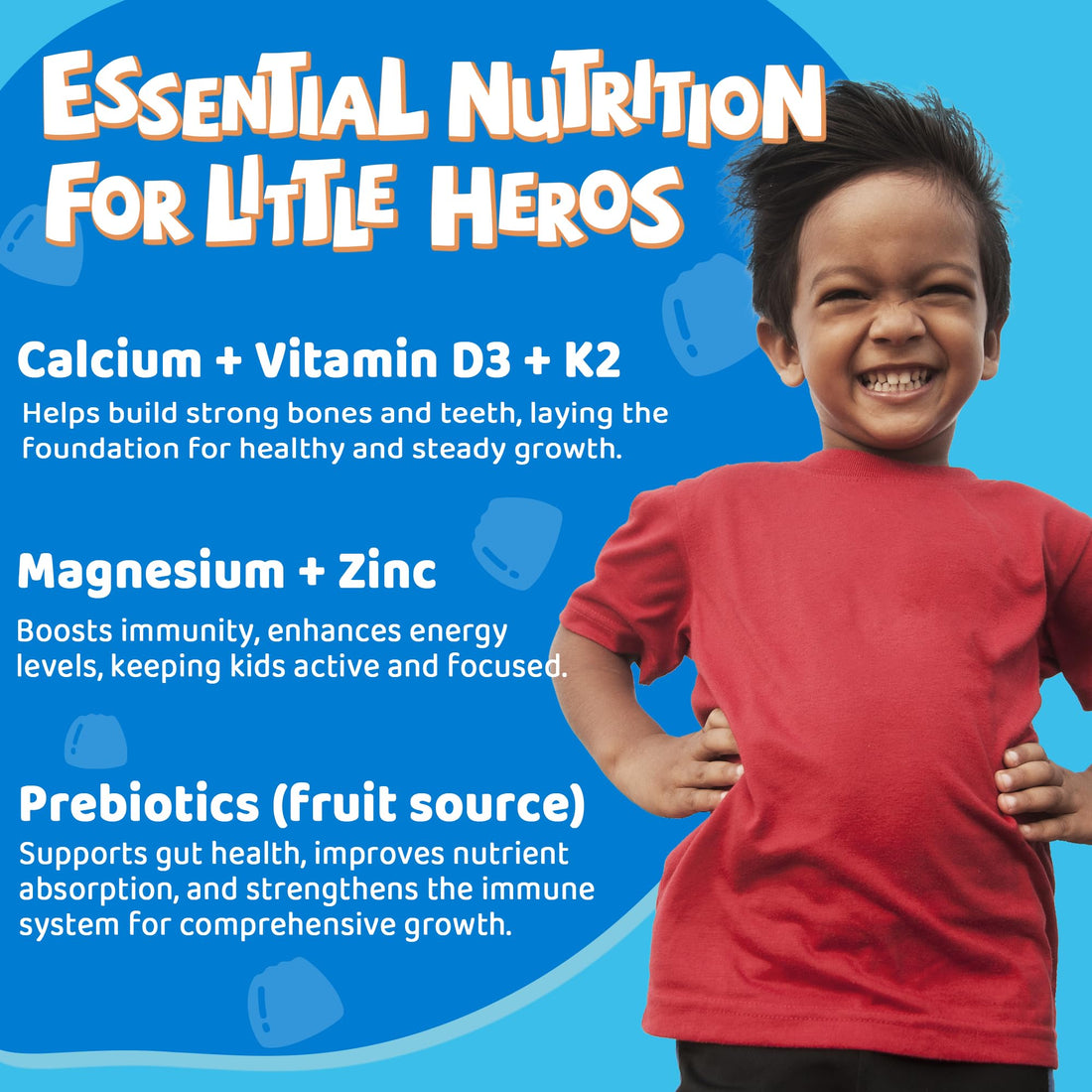 Sugar Free Kids Calcium Gummies with Prebiotics (FOS) 500mg, High Absorption Vegan Algae Calcium for Bone Growth, Kids Vitamin Gummies for Healthy Development with D3 K2, Grape Flavor, Non-GMO, 60 Cts