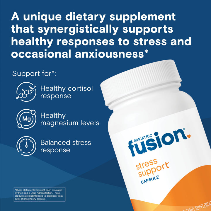 Bariatric Fusion Stress Support* | Vegan Supplement with Magnesium and Ashwagandha | Daily Vitamin for Women and Men | Gluten, Dairy and Soy Free | Non-GMO | 60 Capsules