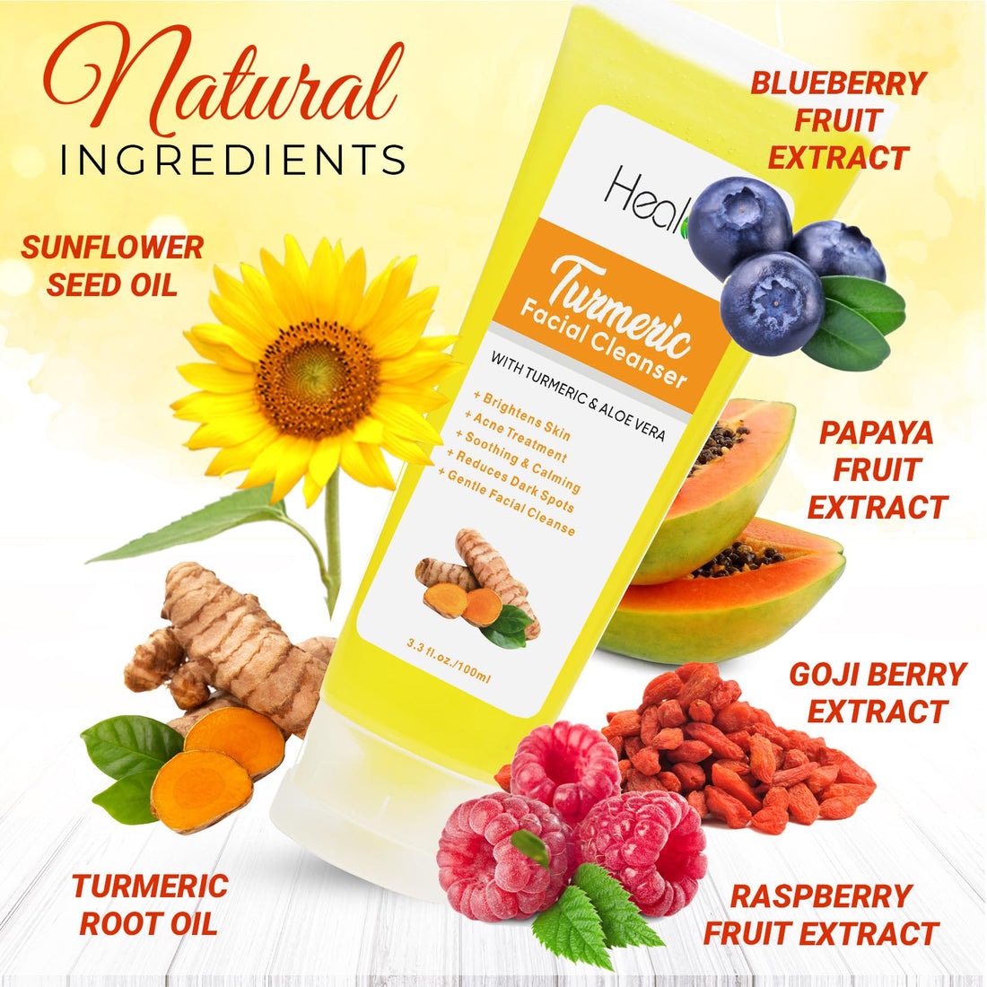 Herblov Turmeric Face Wash, Turmeric Clear Skin Liquid Soap – 100% Natural Anti Aging Exfoliating Facial Cleanser for Spots, Age Spots, Sun Damage, Discoloration – Cleansing Soap Skin Detox Treatment