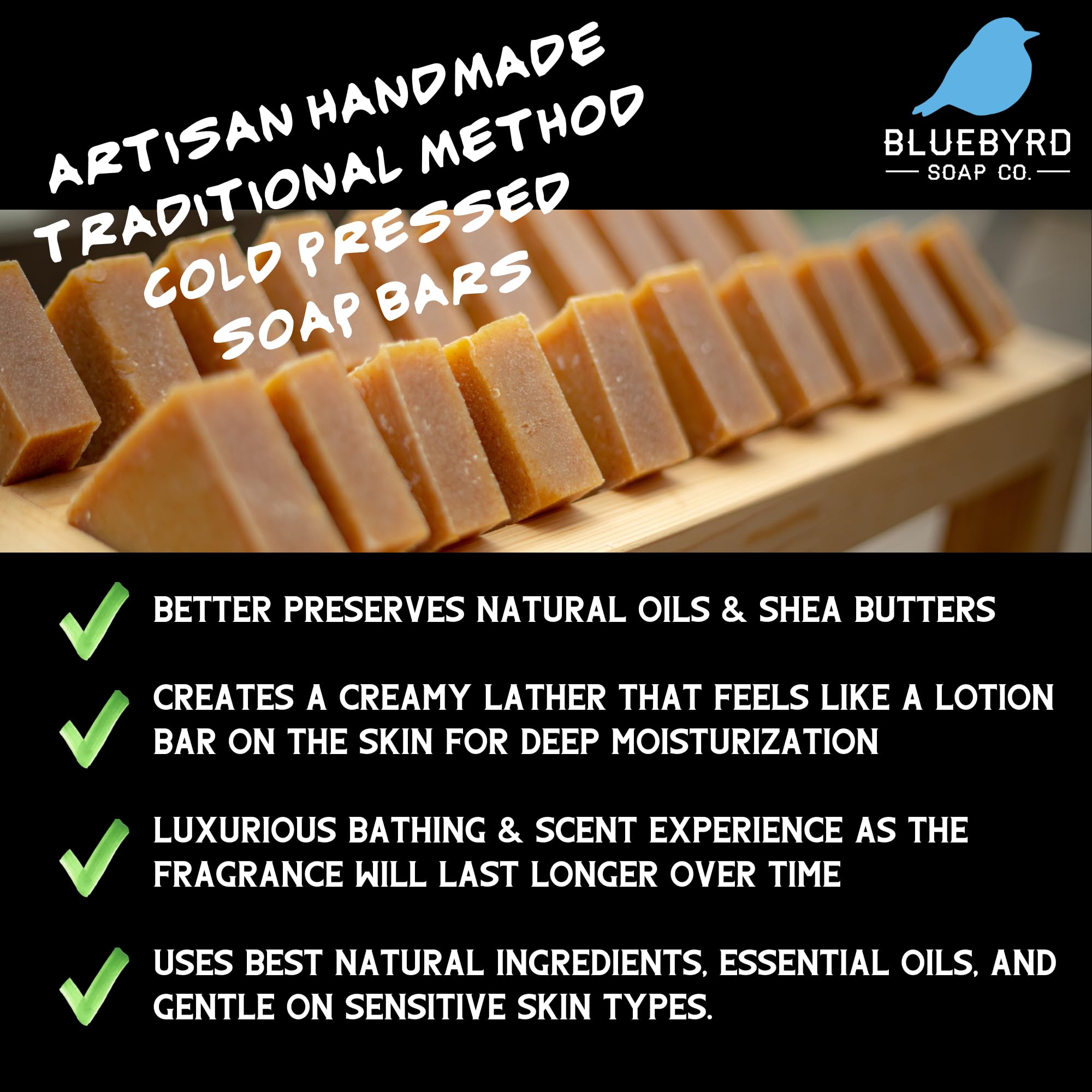 Bluebyrd Soap Co. Rosemary Frankincense + Mint Natural Soap Bar | Herbal Bar Soap -Naturally Scented With Essential Oils | USA Handmade Vegan Face & Body Wash Bar for Women & Men (Rosemary)