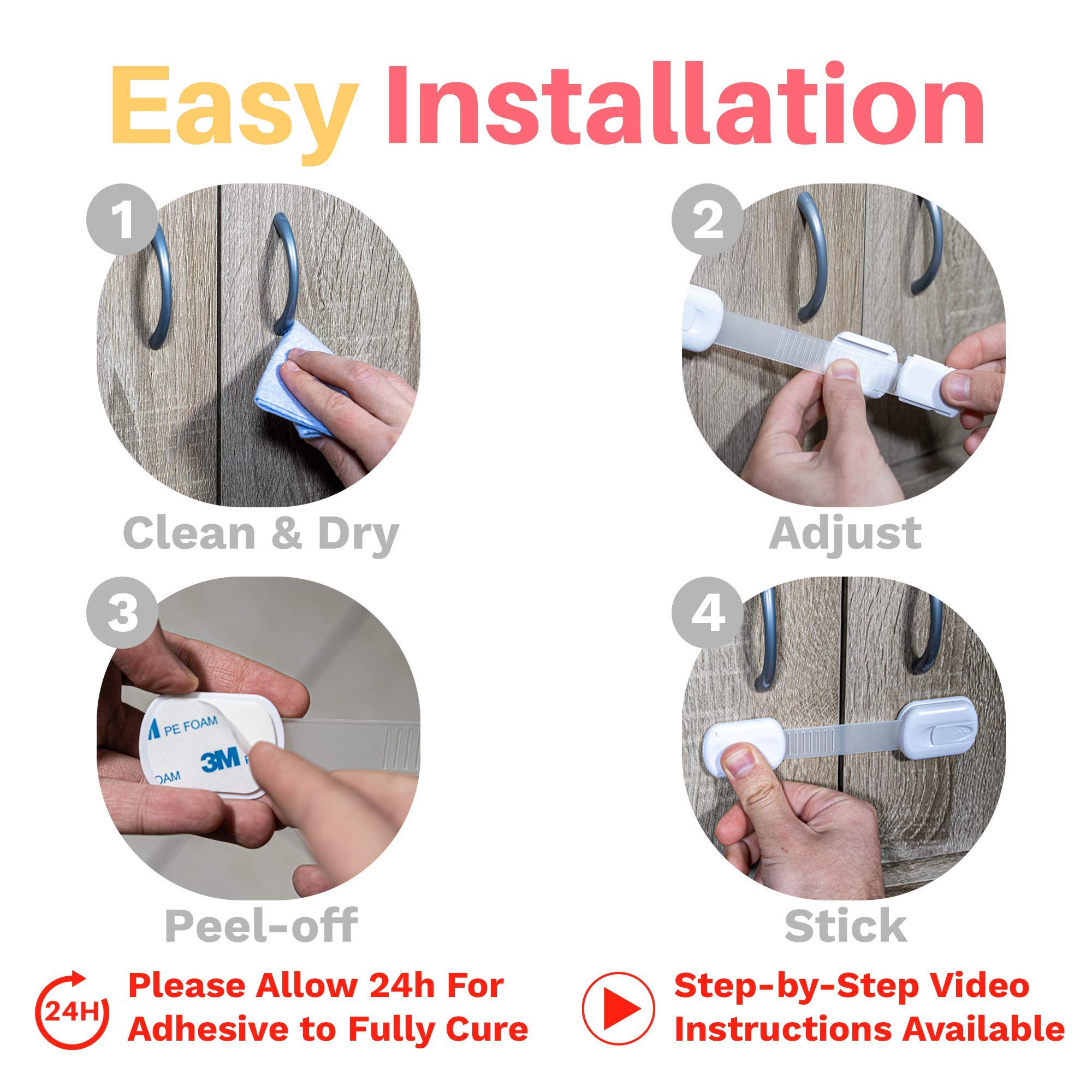 6-Pack Child Proof Locks for Cabinet Doors, Drawers, Fridge, Toilet Seat, Dishwasher, Trash Can, Cupboard - 3M - No Drilling - Child Safety Locks for Cabinets and Drawers - Baby Proofing Cabinets Lock