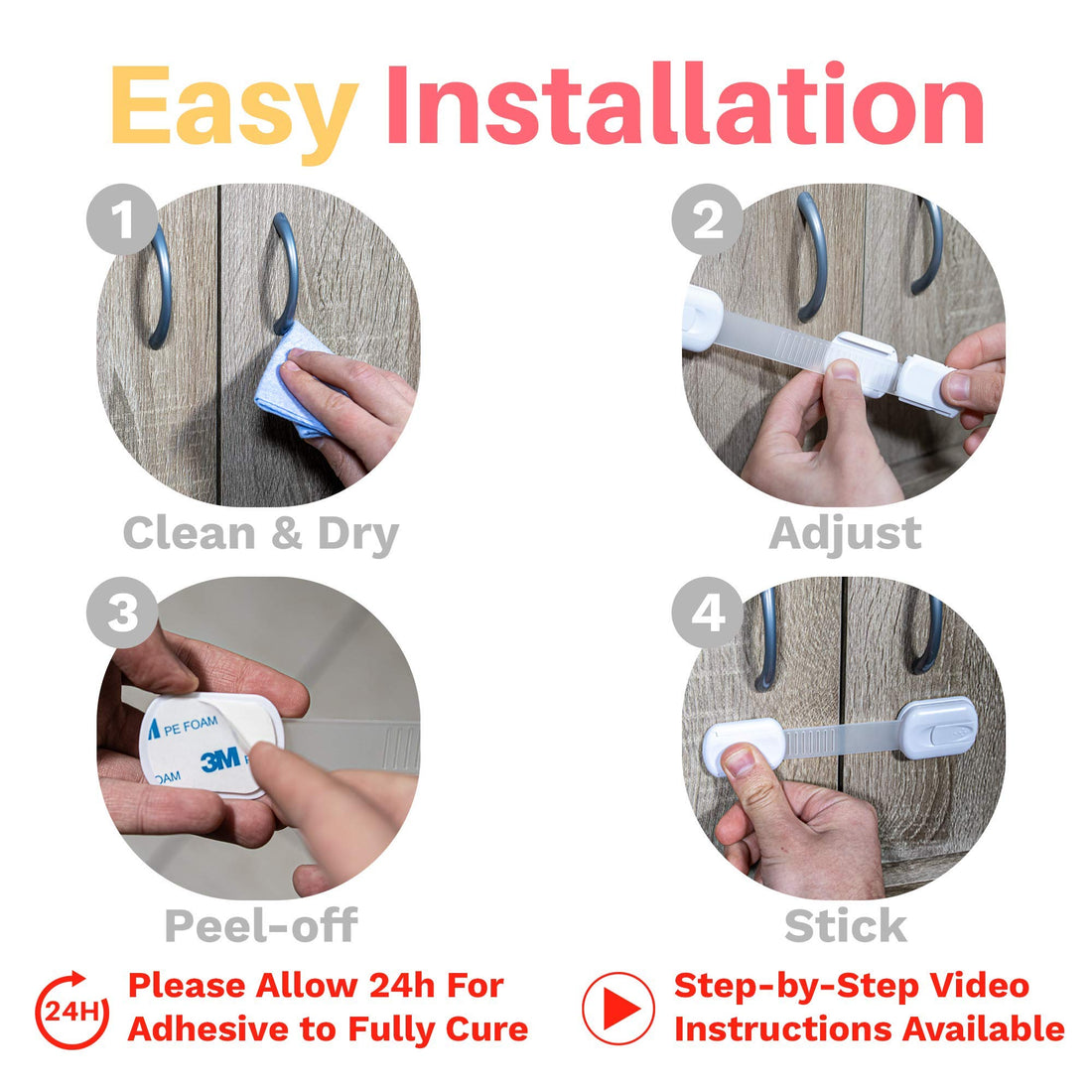 6-Pack Child Proof Locks for Cabinet Doors, Drawers, Fridge, Toilet Seat, Dishwasher, Trash Can, Cupboard - 3M - No Drilling - Child Safety Locks for Cabinets and Drawers - Baby Proofing Cabinets Lock