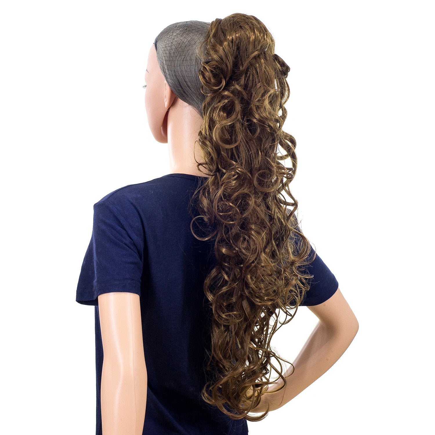 12#-Light Brown: Swacc 24-Inch Long Messy Curls Claw Clip Ponytail Extensions Synthetic Clip In Drawstring Curly Ponytail Hairpiece Jaw Clip Hair Extensions (12#-Light Brown)