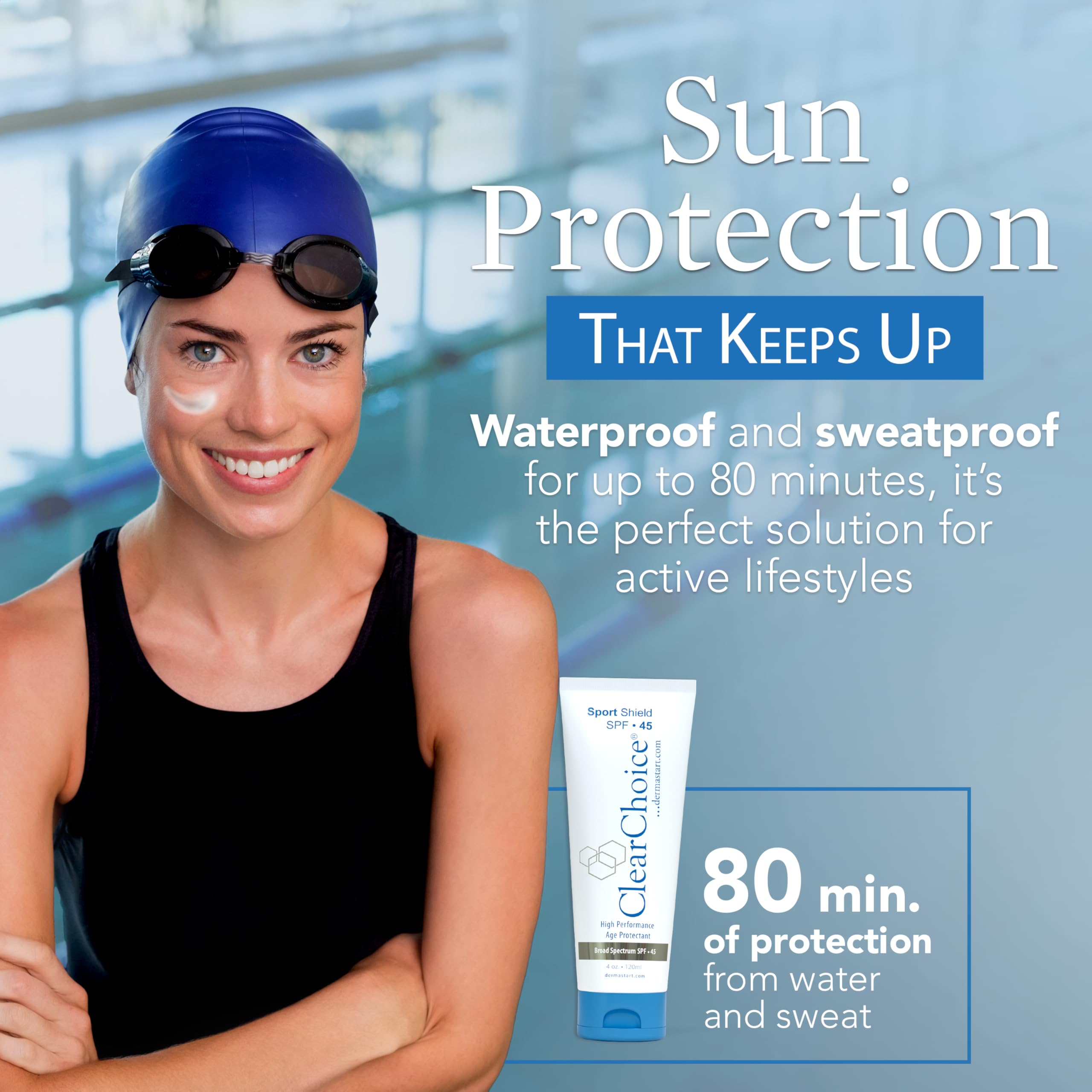 Clear Choice-Sport Shield Sunscreen THE BEST NATURAL SUNSCREEN FOR YOUR FACE. Best Face SPF+ Lotion , Blended w/HYALURONIC ACID BLENDED WITH ZINC. WATERPROOF BROAD SPECTRUM