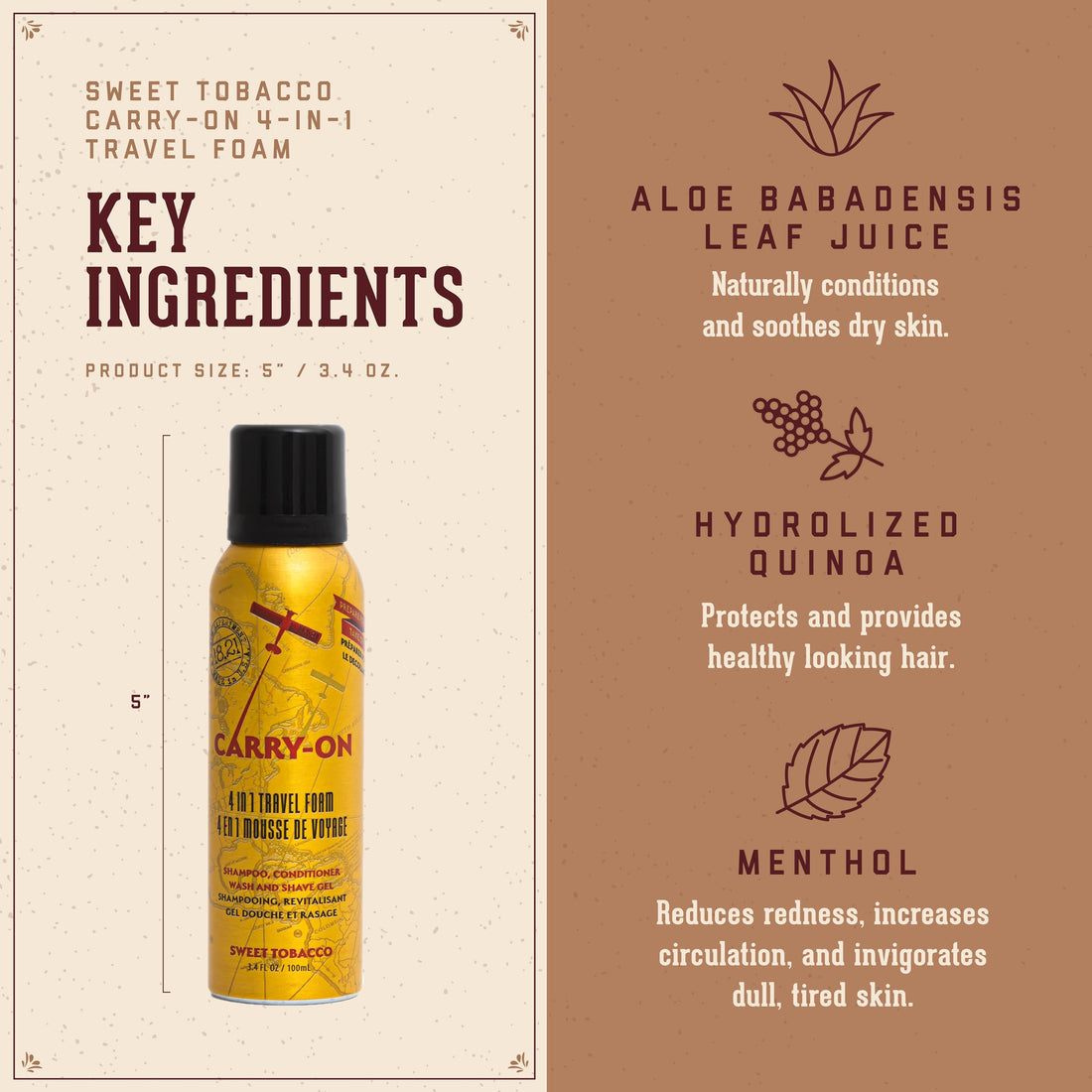 18.21 Man Made Carry On Sweet Tobacco 4-in-1 Travel Foam, Shampoo, Conditioner, Wash & Shave, Carry-On Friendly, 3.4 fl. oz