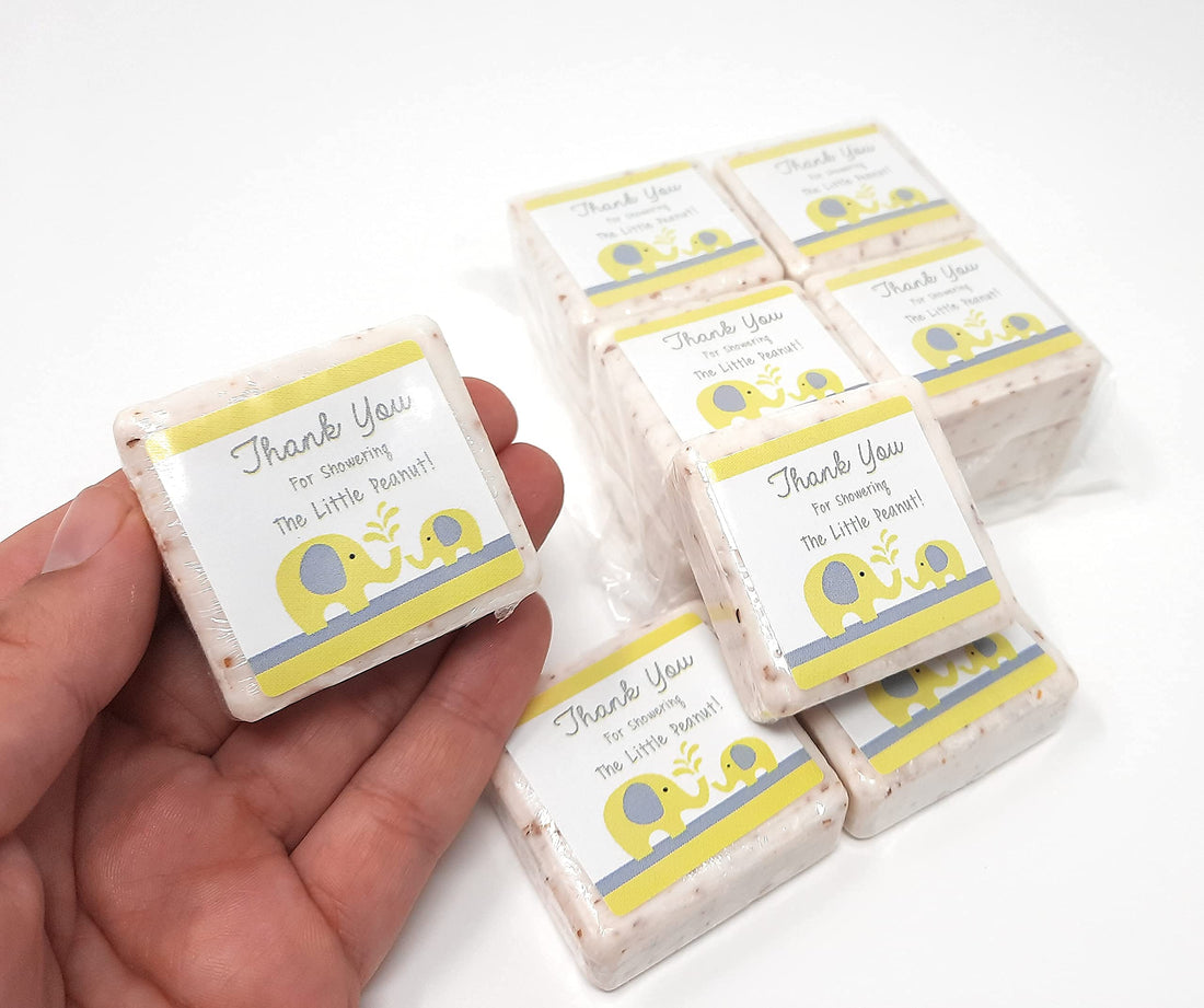 Botanical Bars 12 Yellow and Grey Elephant Thank You Soap Favors - 1.5oz Soap Favors - Gender Neutral Baby Shower Favors - Elephant Baby Shower Favors
