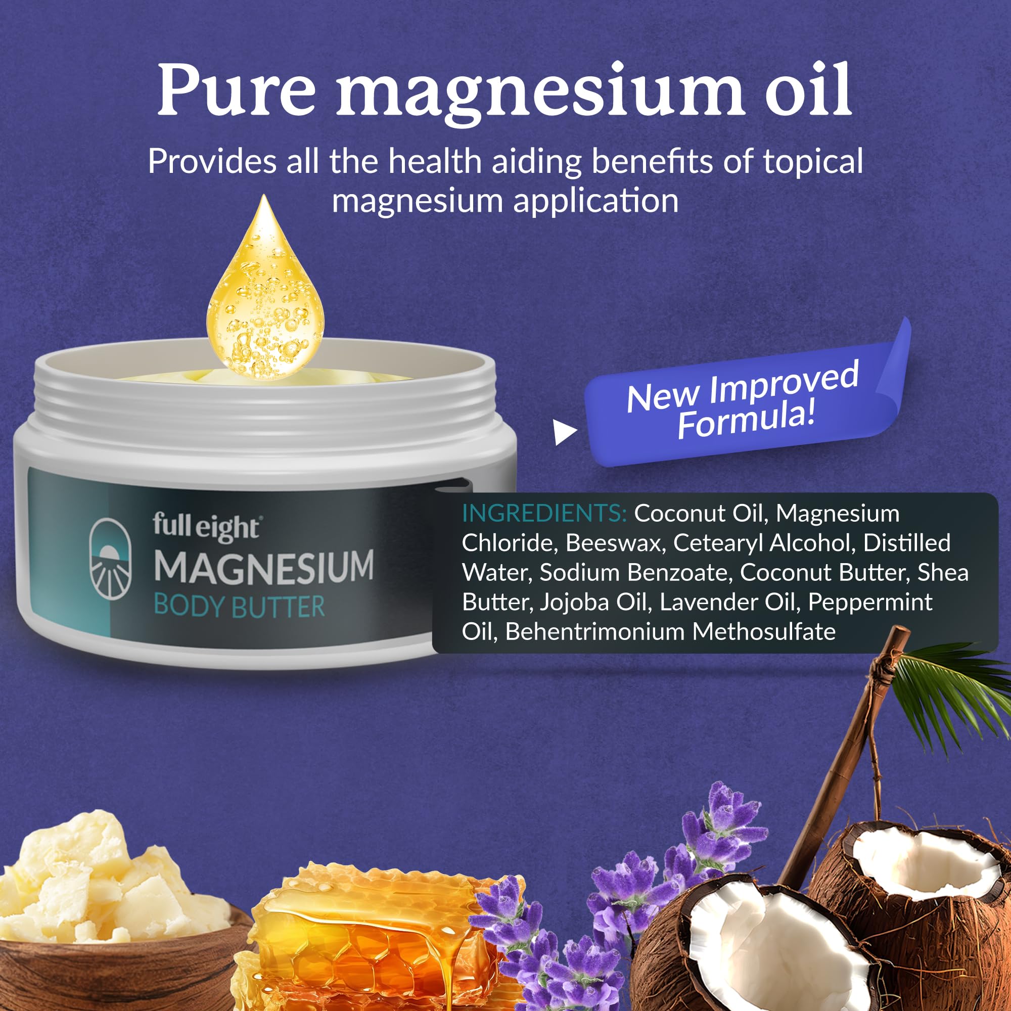 Magnesium Body Butter – Quick Ease for Tensed Legs, Tight Muscles & Sleep, Organic Ingredients with Pure Magnesium Oil, Exfoliating Topical Cream 4oz