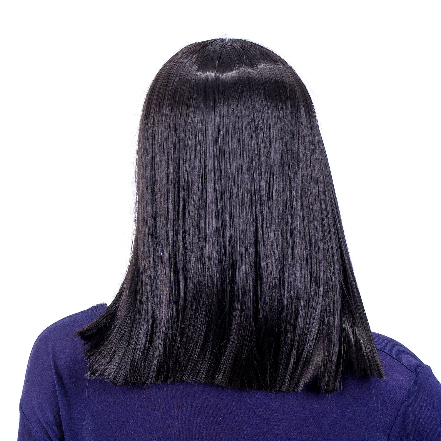 SWACC 14-Inch Short Straight Middle Part Hair Wig Medium Length Synthetic Heat Resistant Wigs for Women with Wig Cap (Black-1B)