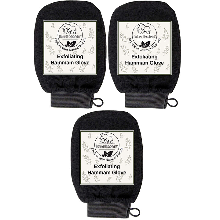 Natural Elephant Exfoliating Hammam Glove - Face and Body Exfoliator Mitt (Pure Black (Pack of 3))