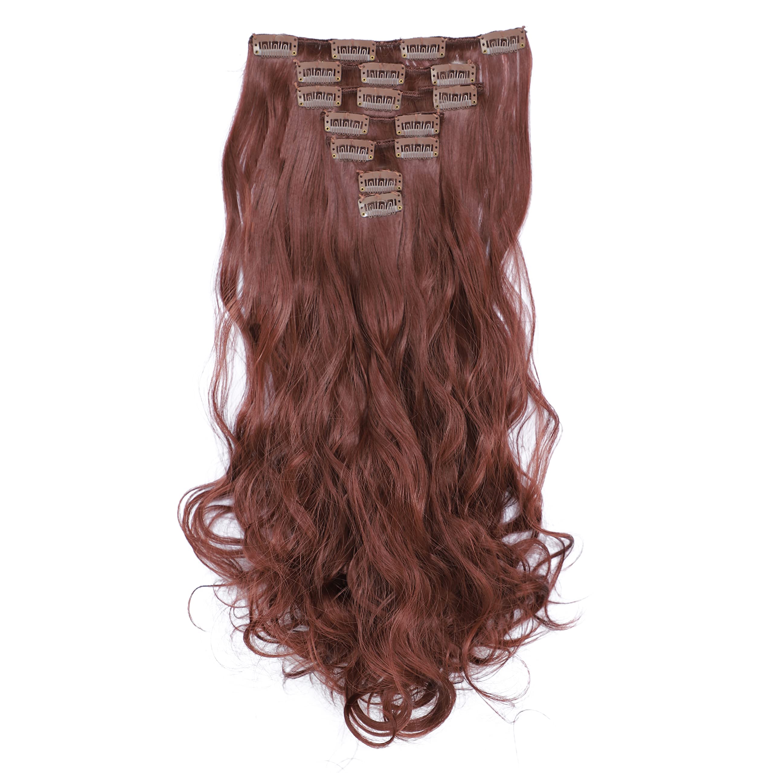 Dark Auburn-33# : SWACC Women 20 Inches Curly Full Head 7 Separate Pieces Heat Resistance Synthetic Hair Clip in Hair Extensions (Dark Auburn-33#)