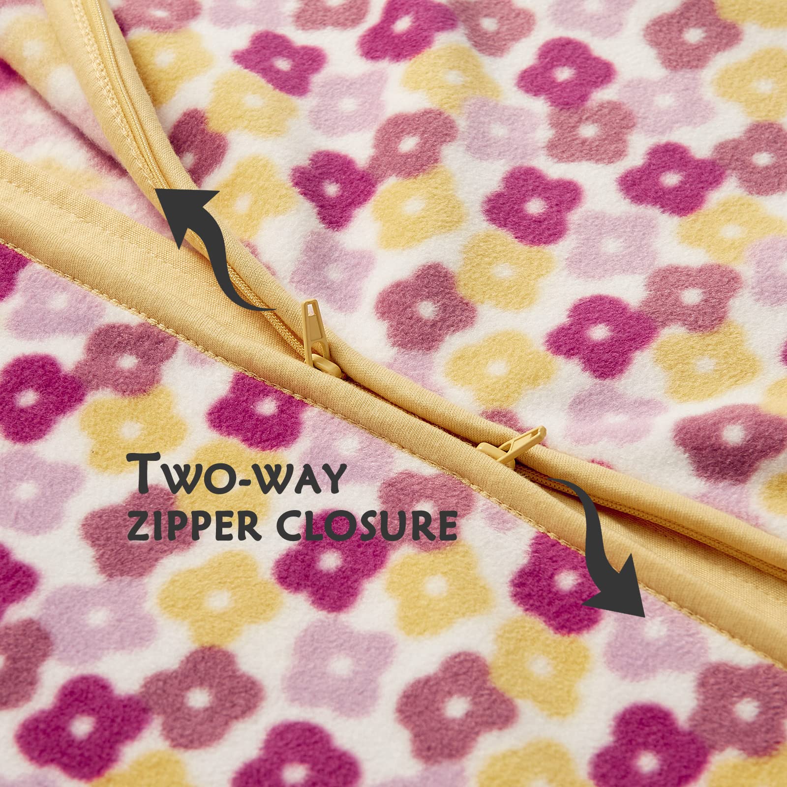 DaysU Micro Fleece Baby Sleep Sack 18-24 Months with Long Sleeves 1.5 TOG, Plush Warm Baby Wearable Blanket with 2-Way Zipper, Baby Girls Sleeping Bag for Toddler, Floral