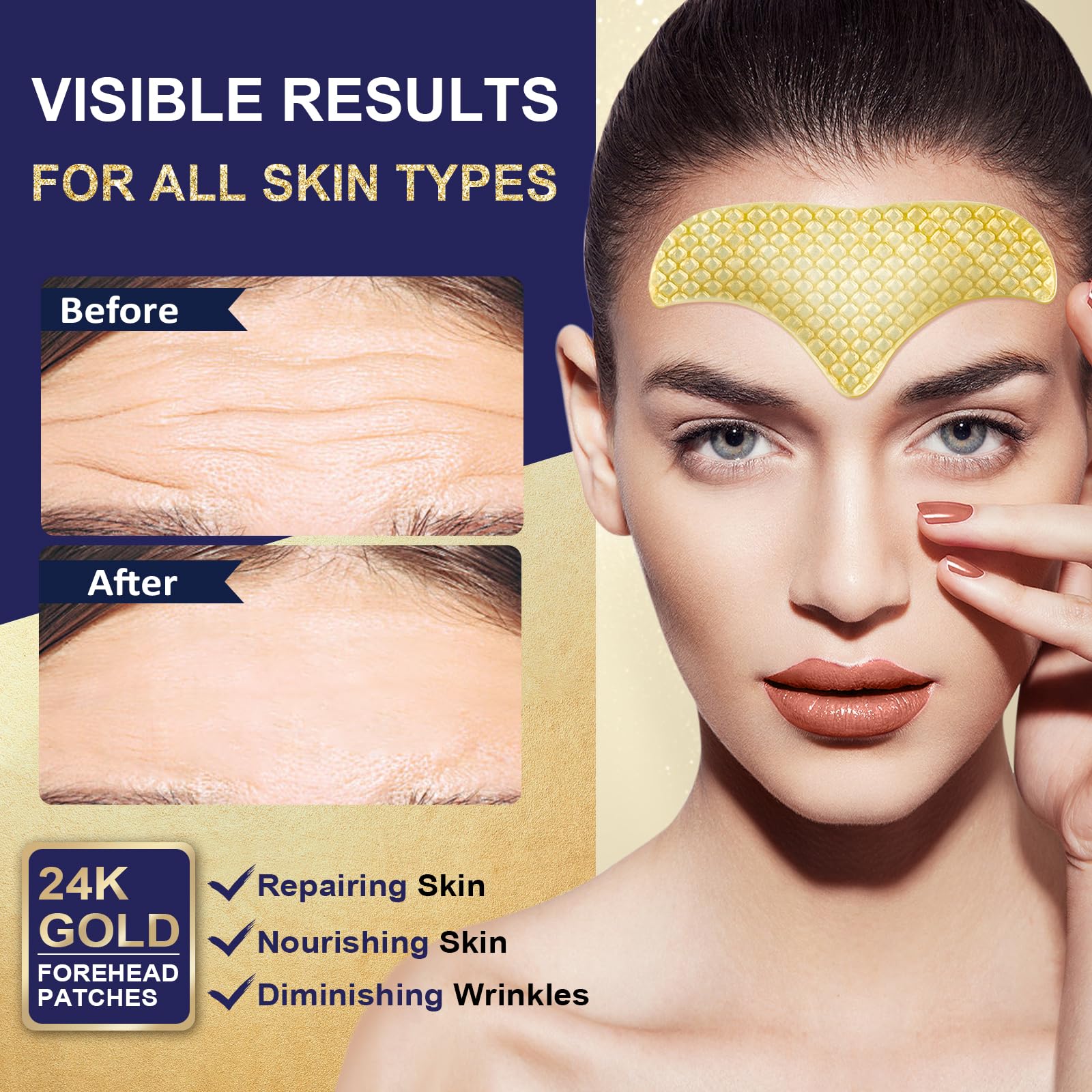 Forehead Wrinkle Patches 24 PCS | Anti Wrinkle Patches | Forehead Wrinkles Treatment | Smooth Fine Lines & Wrinkles | 24K Gold Collagen Patches for Forehead Wrinkle | Reduces Fine Lines & Frown Lines