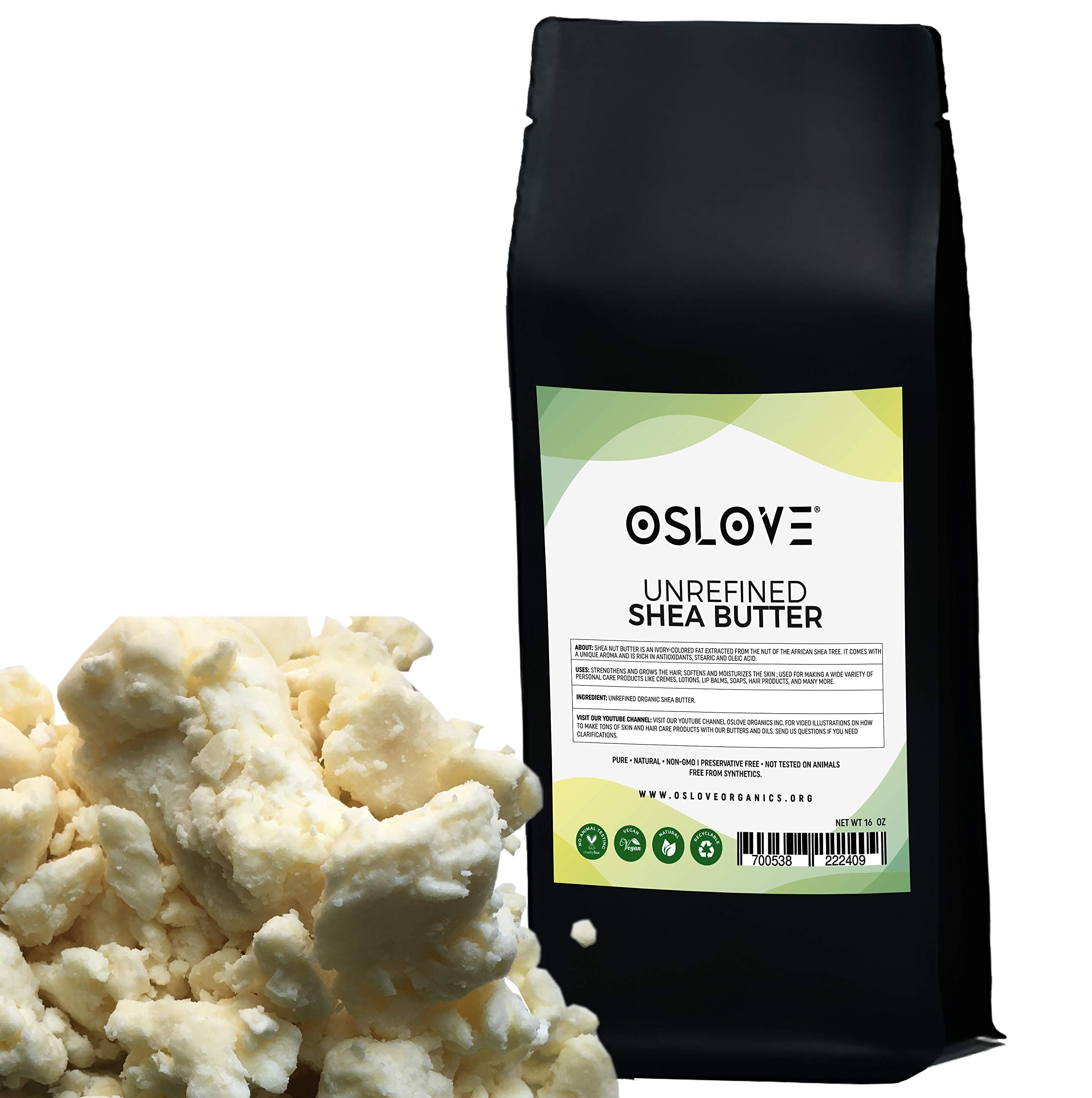 Oslove Organics Organic Unrefined Shea Butter 1 LB - African,100% Pure, Non-GMO, Fresh, Rich and Creamy | Use for Body/Hair moisturizing butters, Lip balms, soap base, salves and deodorants
