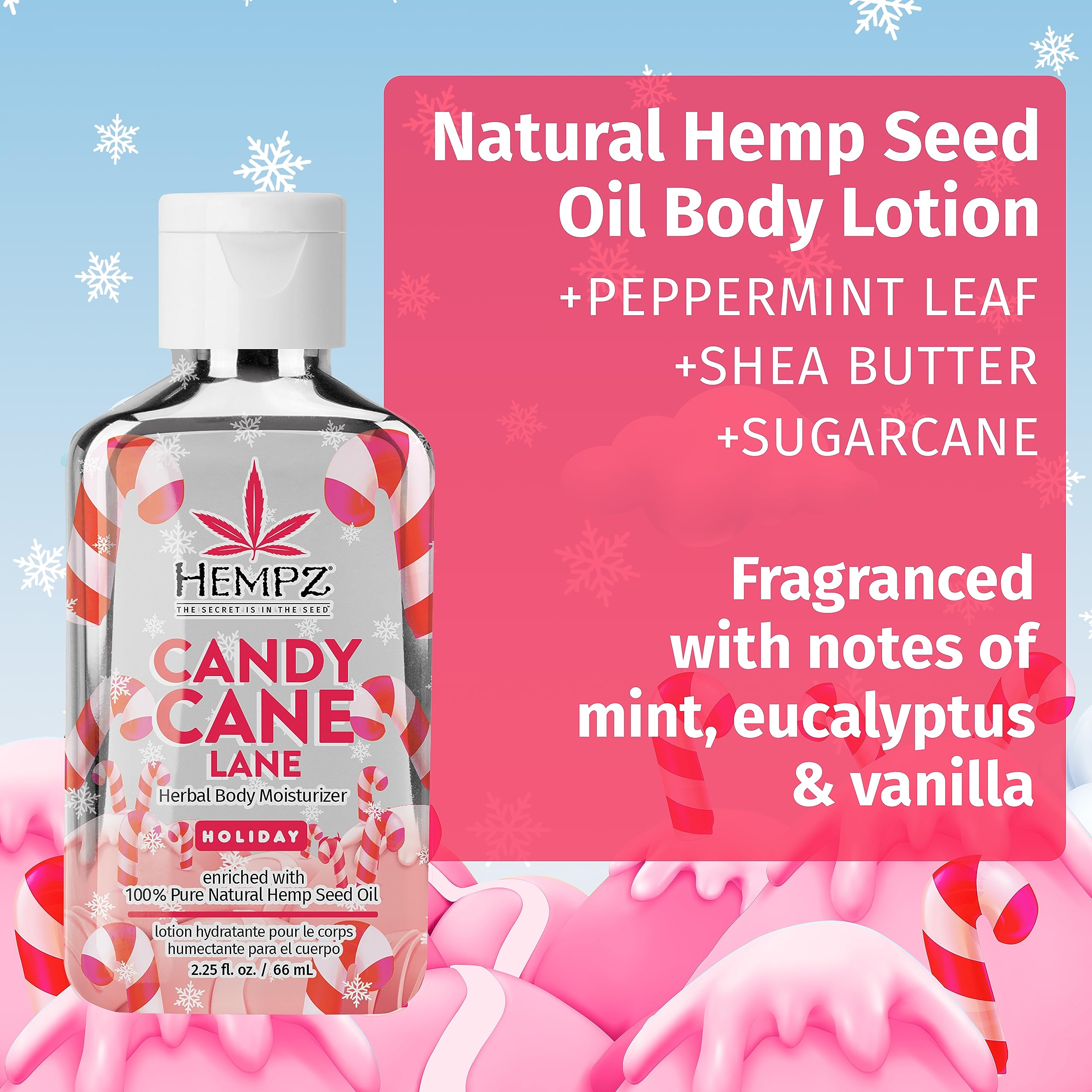 Hempz Limited Edition Peppermint Candy Cane Herbal Body Lotion Moisturizer (2.25 Oz) – Holiday Body Lotion for Women or Men with Dry or Sensitive Skin - Hydrating Face Moisturizer for Daily Radiance