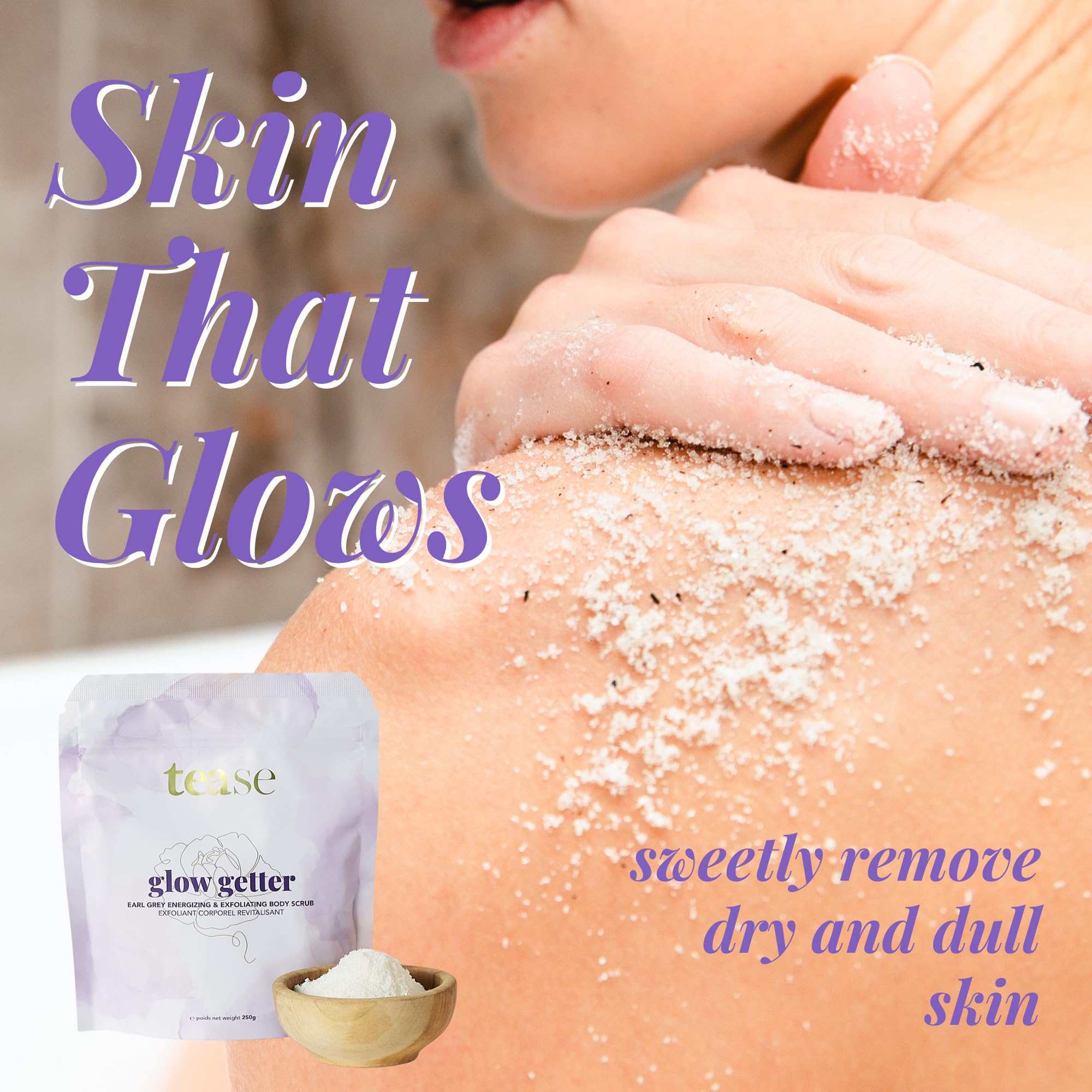 Tease Tea Exfoliating Body Scrub - Glow Getter Organic Body Scrub made with Organic Sugar Cane, Earl Grey Tea, Organic Coconut Oil, and Vitamin E for a Skin so Soft and Glowing Skin