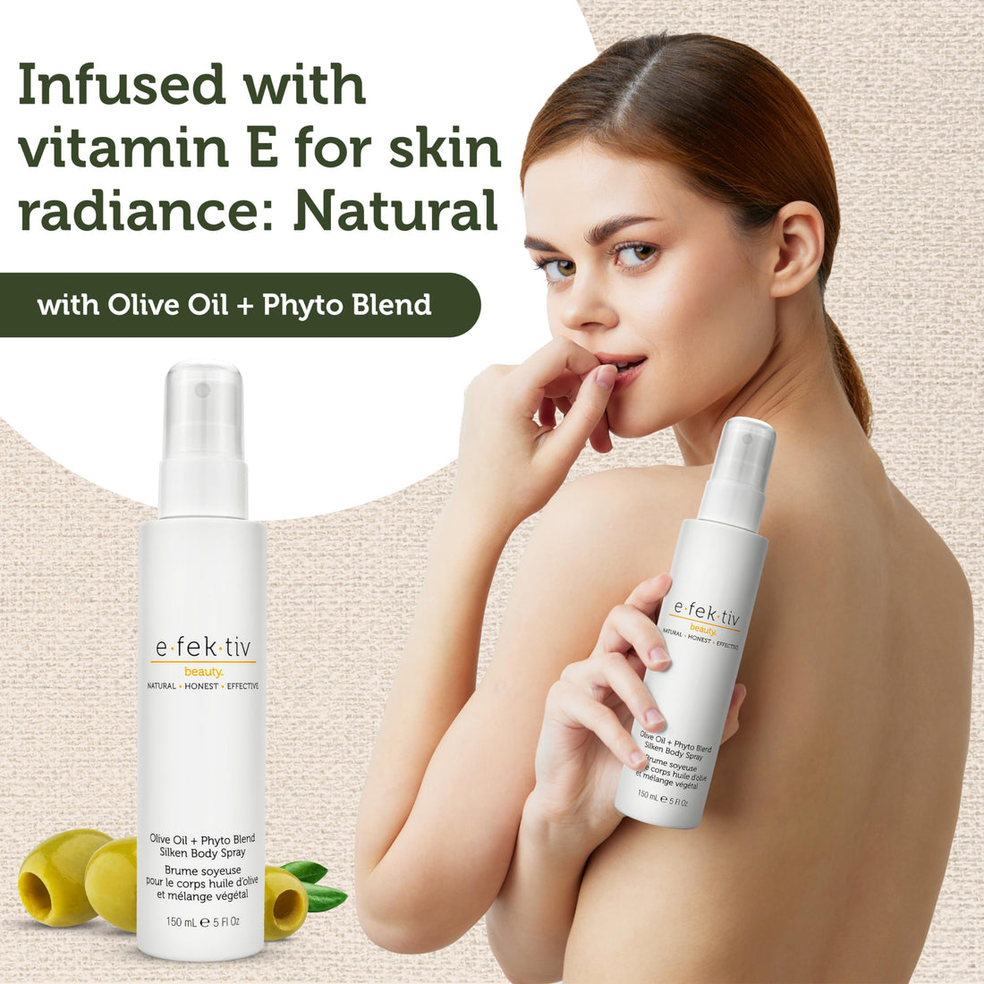 e.fek.tiv beauty Olive Oil + Phyto Blend Silken Body Spray - Ultra Moisturizing Mist for the Skin - Dry Oil Body Spray Moisturizer - No Gluten, Parabens, Sulfates - Cruelty Free - 5 Oz