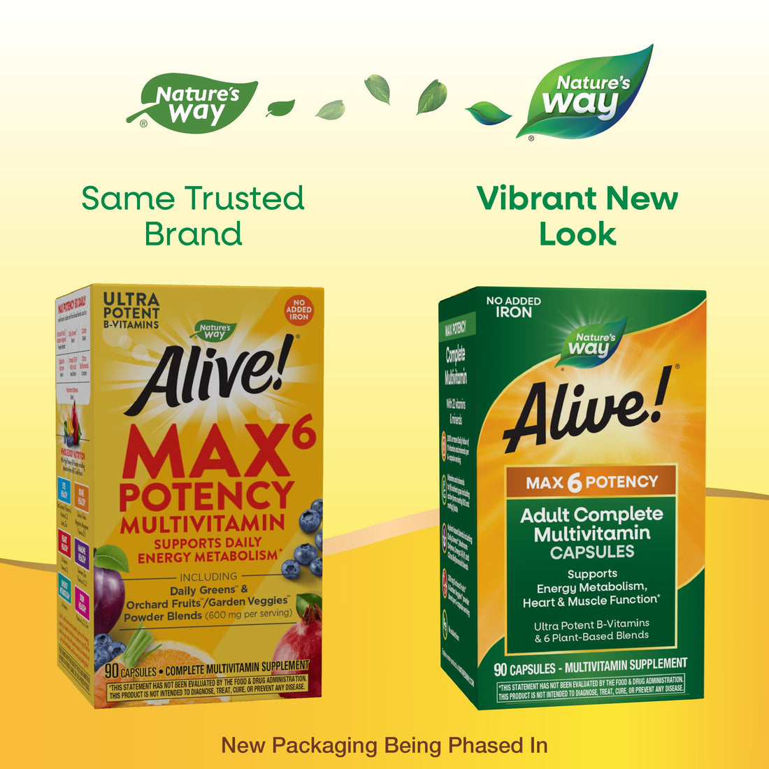 Nature's Way Alive Max6 Potency Adult Complete Multivitamin, Vitamins A,C, E & B-Vitamins Including Methyl B12 & Folate, Supports Energy Metabolism*, No Added Iron, 90 Capsules (Packaging May Vary)