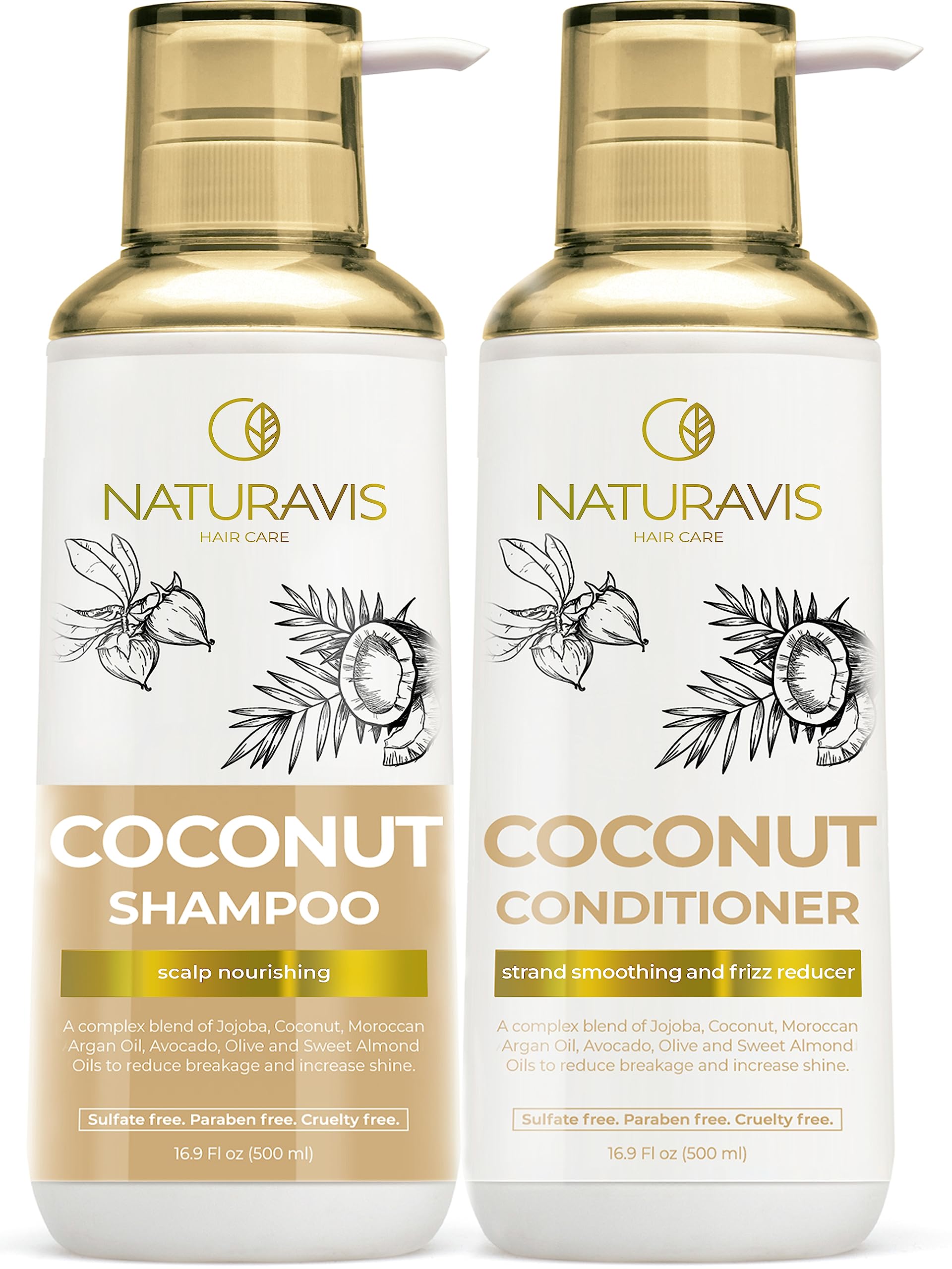 Coconut Shampoo and Conditioner Set - Sulfate Free and Paraben Free Intense Moisturizing Treatment with Jojoba - For Hydrating Your Scalp and Restoring Dry and Damaged Hair
