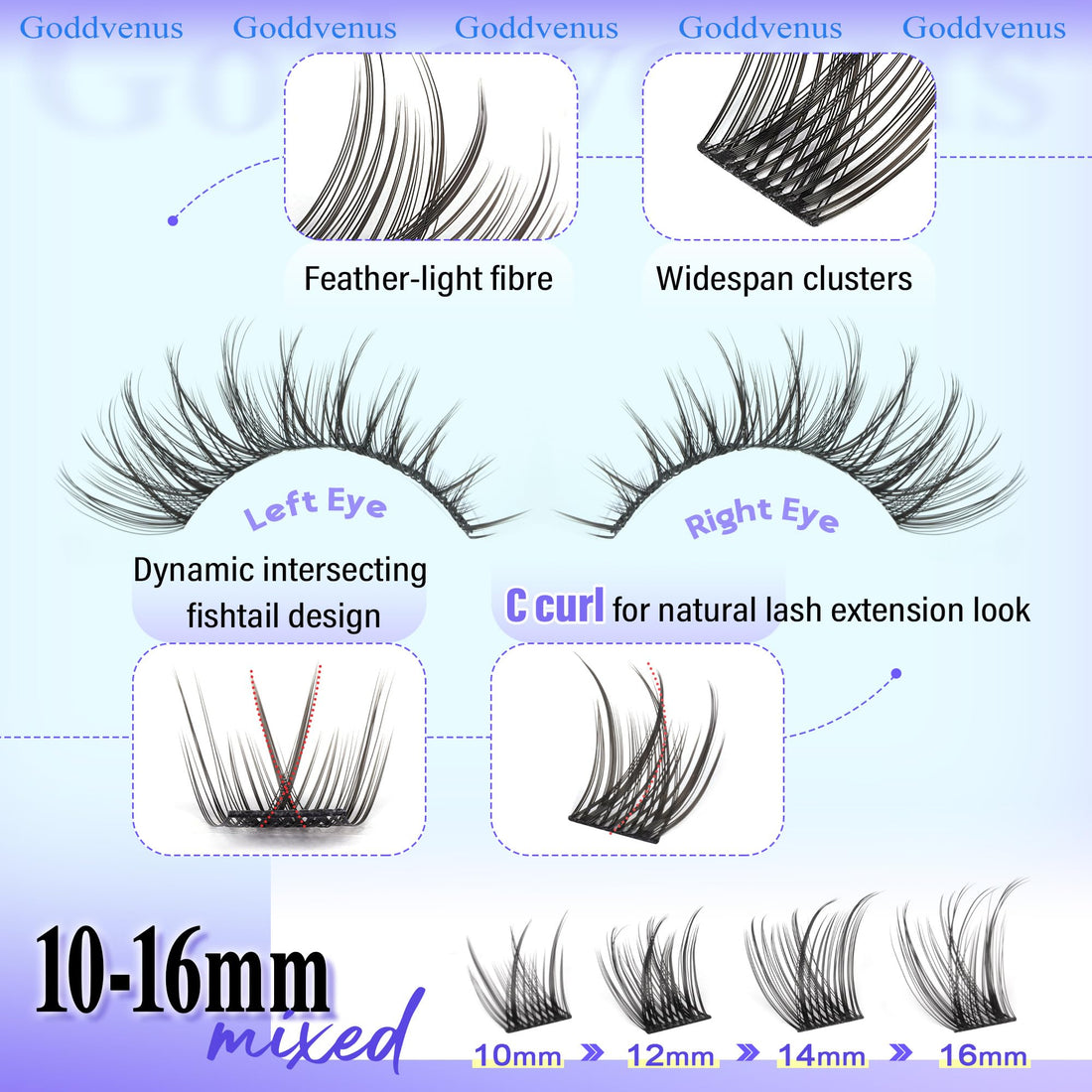 Natural Lash Clusters Kit for DIY Lash Extension 3 in 1 Eyelash Clusters Kit Wispy Individual Lashes C Curl Cluster Eyelash Extensions kit with 132pcs10-16mm