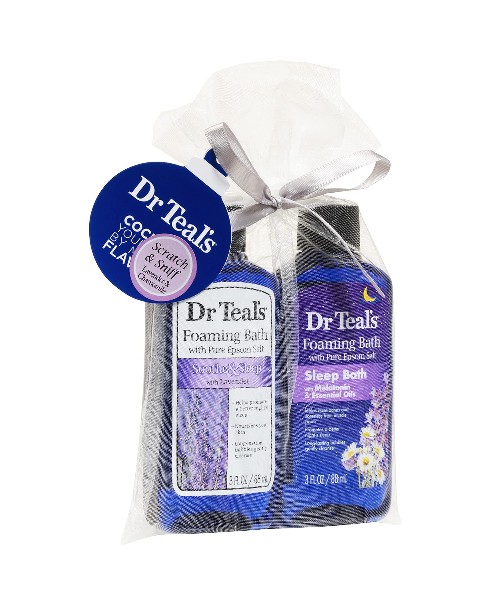 Dr Teal's Foaming Bath Holiday Gift Combo Pack (6 fl oz Total), Soothe & Sleep with Lavender, and Sleep Bath with Melatonin.