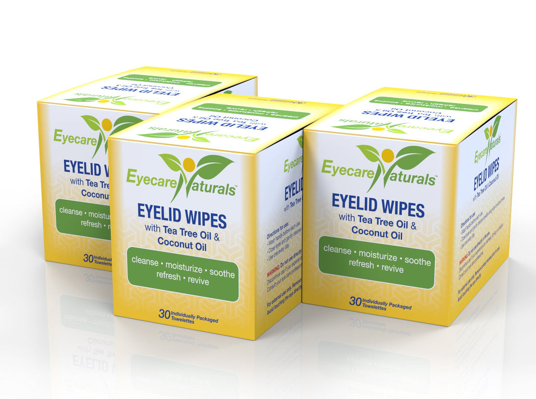 Eyecare Naturals Tea Tree Oil Eyelid Wipes With Coconut Oil - Dry Eyelid Wipes No Rinse, Natural Essential Oil Cleansing Eye Wipes - Daily Eyelid Makeup Remover - Box Of 30 Individually Wrapped Wipes